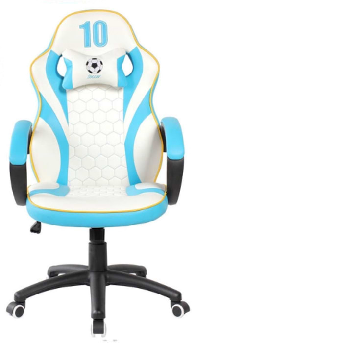 מציאות ועודפים - כיסא גיימינג ארגונומי ובטיחותי עם כרית כחול/לבן דגם SPIDER-GOAL BW - שנה אחריות עי יבואן רשמי