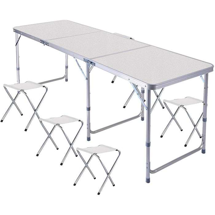 שולחן פיקניק מתקפל 180 ס''מ מאלומיניום כולל 6 כיסאות בעל 3 גבהים S-free