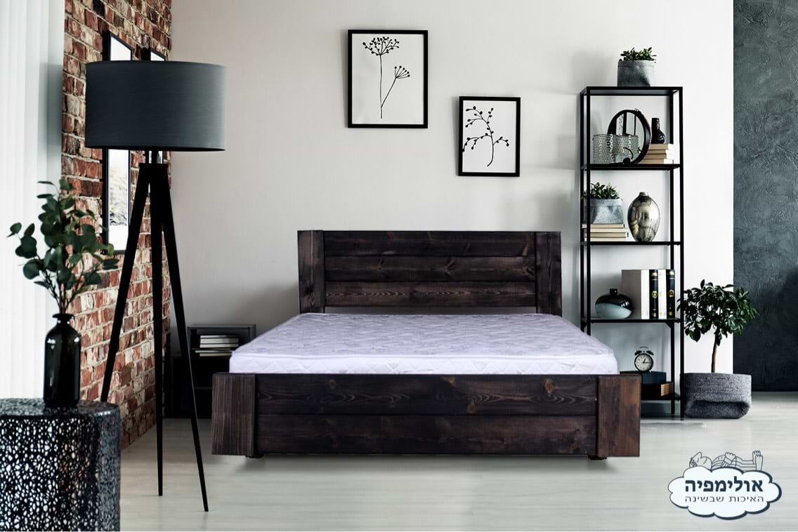מיטה מעוצבת מעץ מלא 140X190 דגם 5019 צבע מולבן + מזרן קפיצים מתנה Olympia 