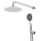 סט  וולקנו -זרוע לראש מקלחת ראש מקלחת עגול קוטר 25 נקודת מים עם מתלה וצינור גמיש P.V.C כרום MATINA