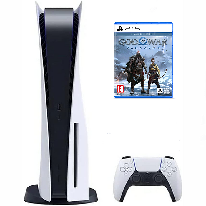קונסולה Sony PlayStation 5 825GB Blu-Ray Edition כולל משחק God Of War Ragnarok - צבע לבן שנה אחריות עי היבואן הרשמי