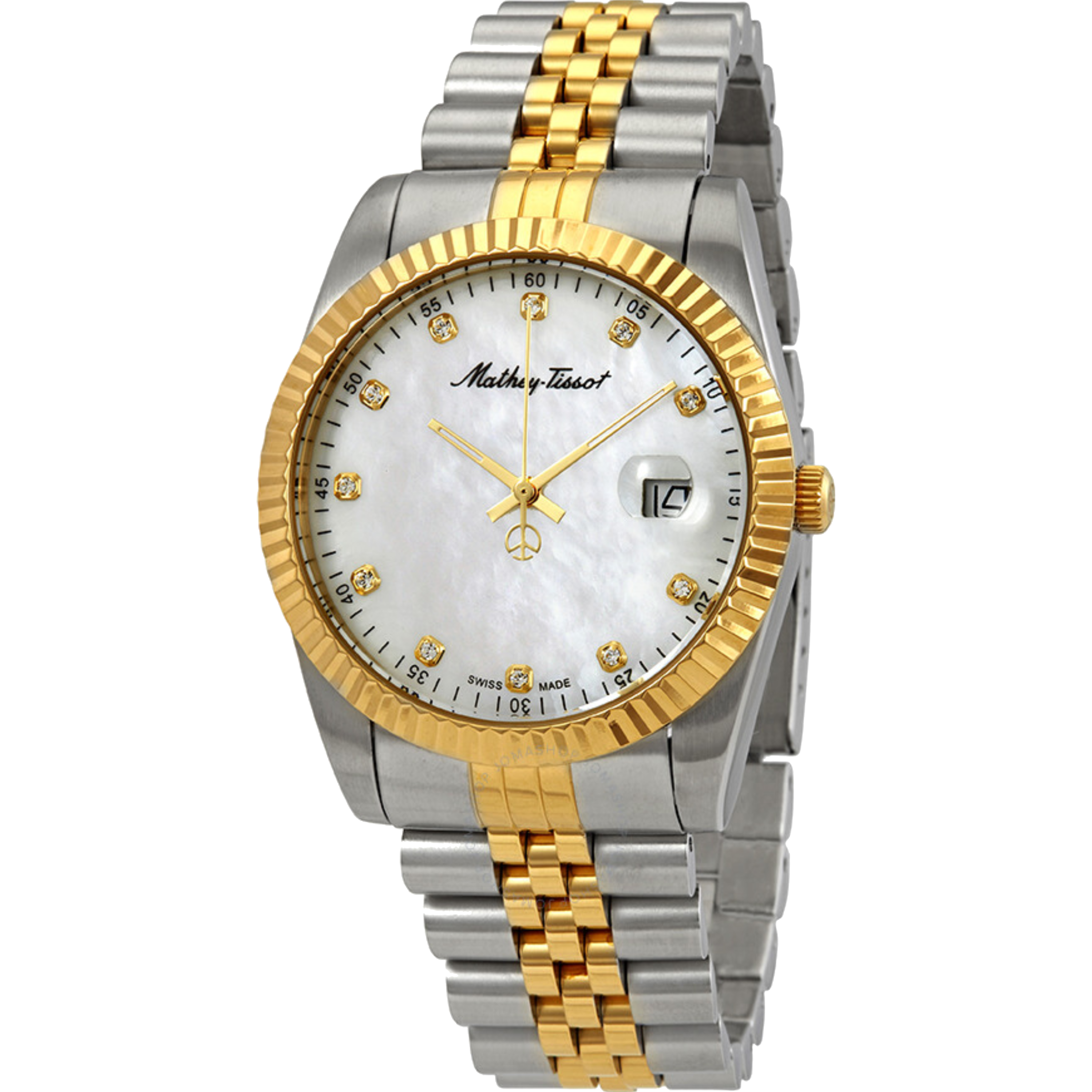 שעון יד לגבר Mathey Tissot H710BI 40mm צבע כסף/זהב/ספרות זרקונים/תאריך - אחריות לשנתיים