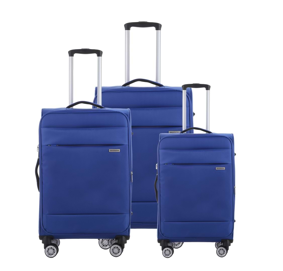 סט מזוודות בד 3 יחידות מידות 28|24|20 נפח מוגדל דגם Alpine צבע כחול רויאל Swiss Voyager