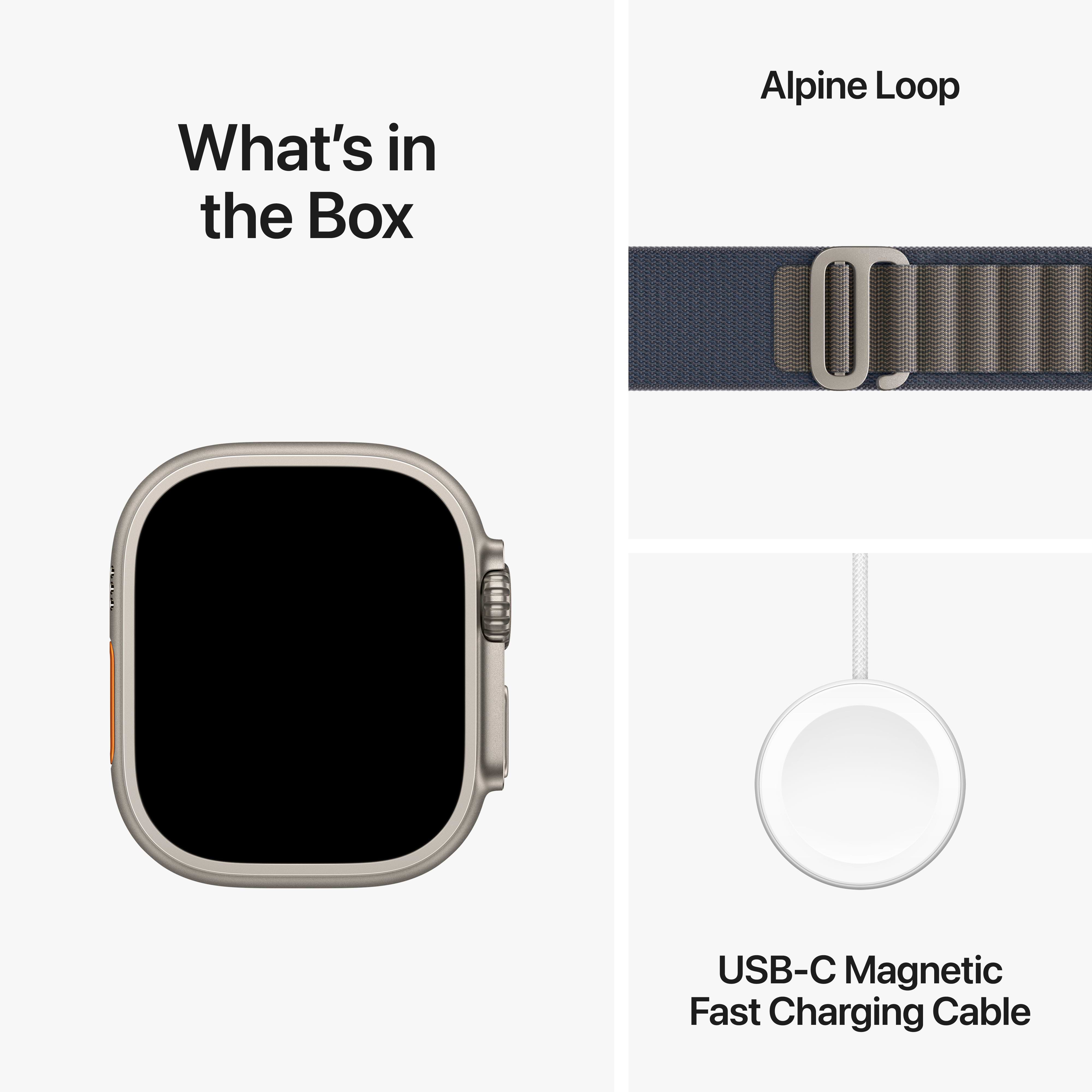 שעון חכם - Apple Watch Ultra 2 GPS + Cellular 49mm Titanium Case with Blue Alpine Loop Large - שנה אחריות ע