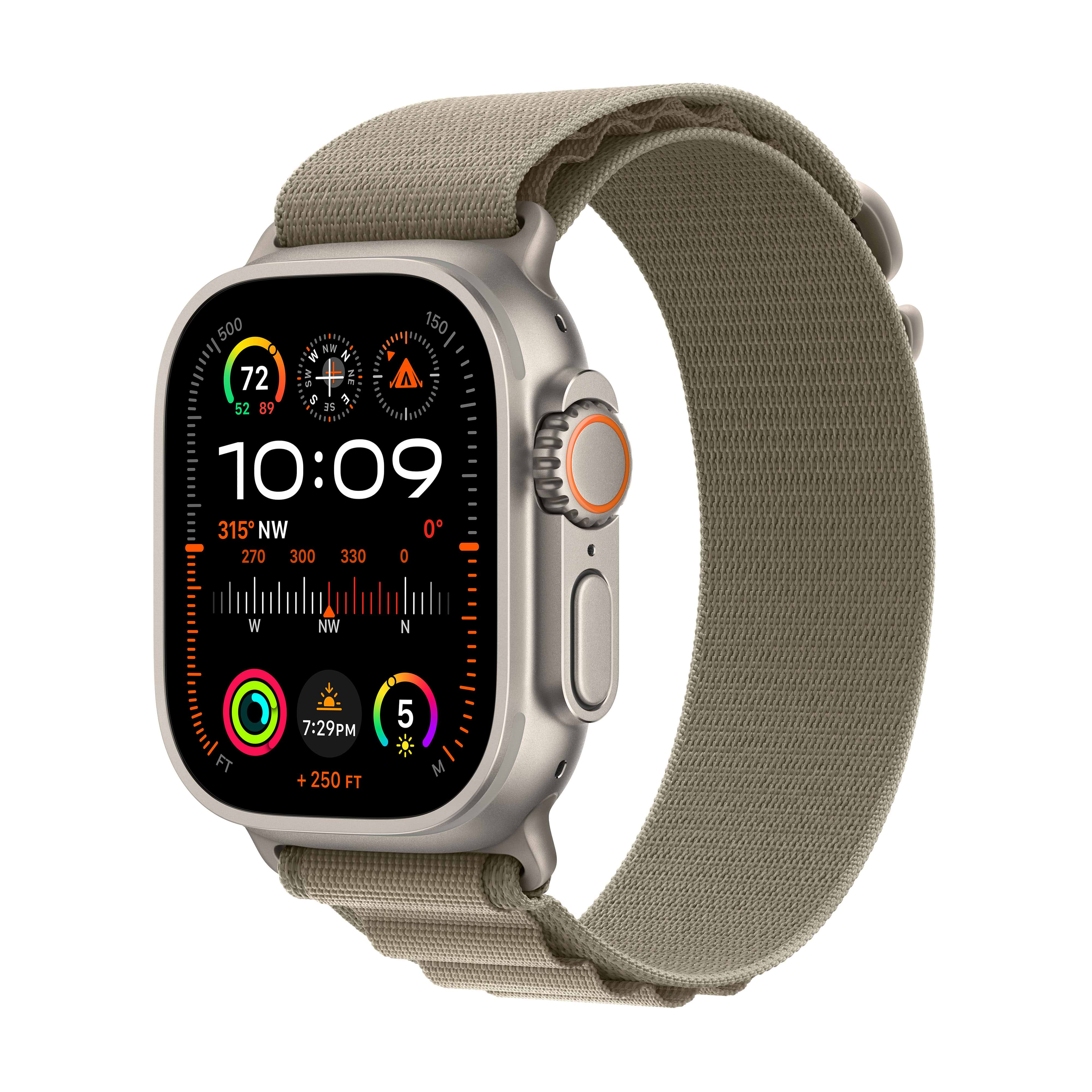 שעון חכם - Apple Watch Ultra 2 GPS + Cellular 49mm Titanium Case with Olive Alpine Loop Large שנה אחריות ע