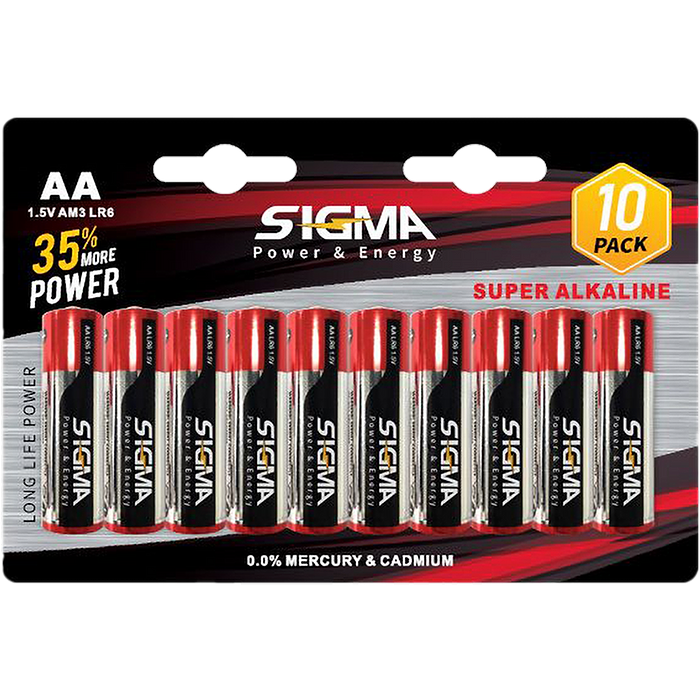 מארז 10 סוללות Sigma Super Alkaline AA LR6