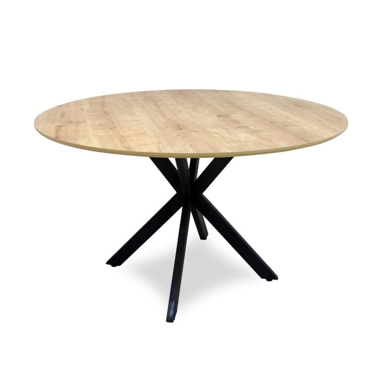 طاولة اكل دائرية خشب طبيعي أرجل من حديد وأربعة كراسي رمادي غامق אור لوتيم موديل LEONARDO ليوناردو