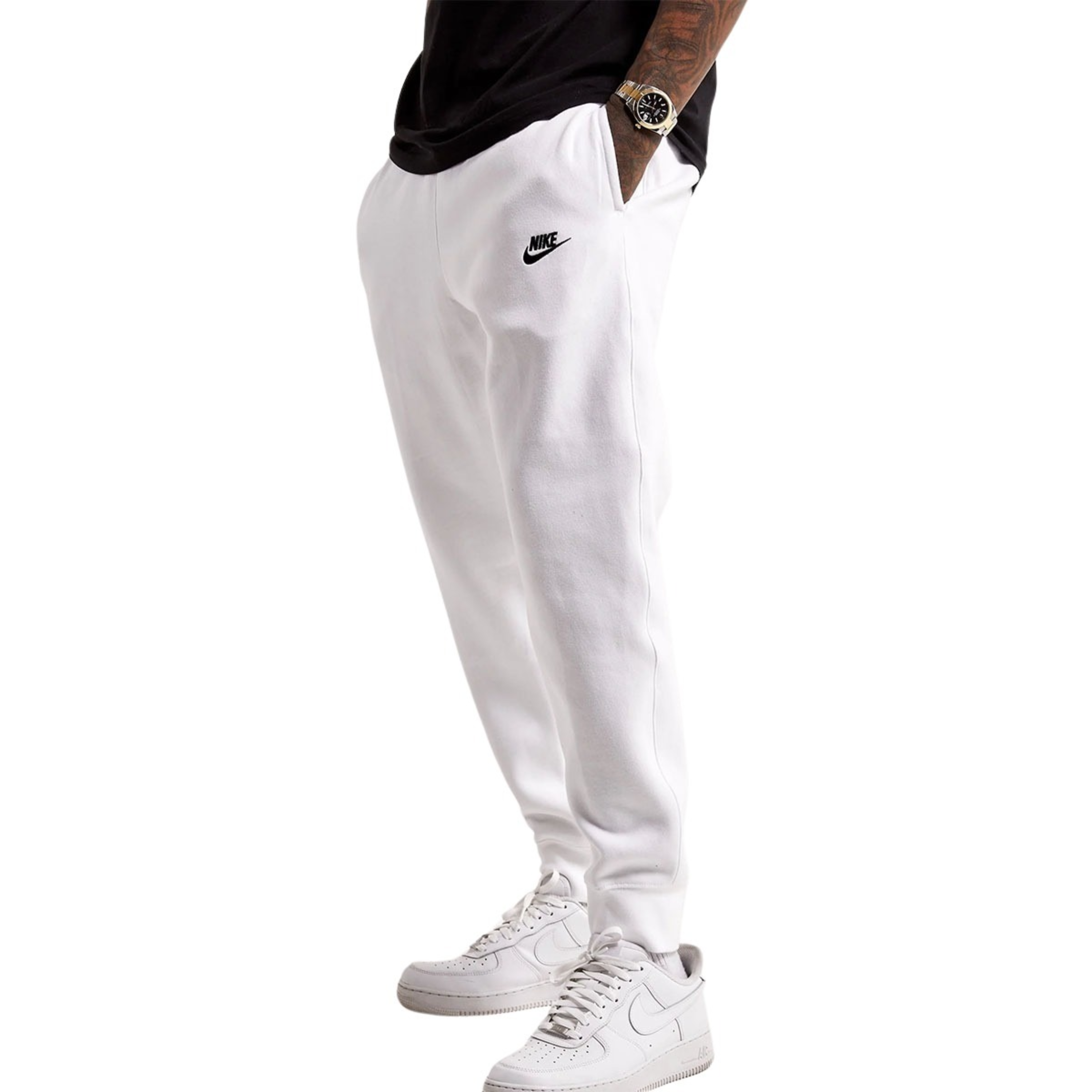 מכנסי טרנינג לגברים מידה L דגם Nike Fleece - צבע לבן- יבואן מקביל