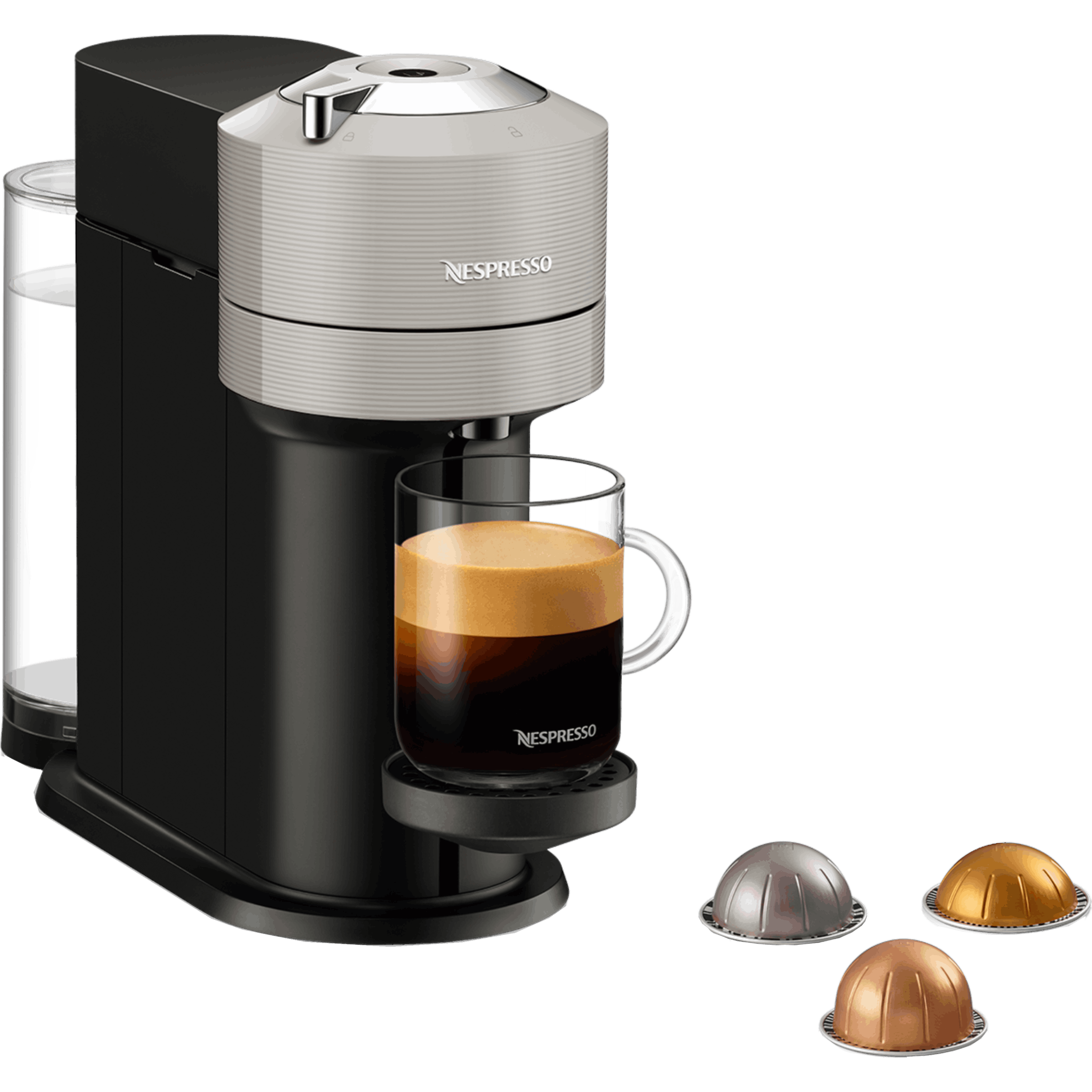 ماكينة قهوة VertuoNext  NESPRESSO موديل GCV1 בلون فضي - مع מקציף ו 20 קפסולות  קפה  במתנה