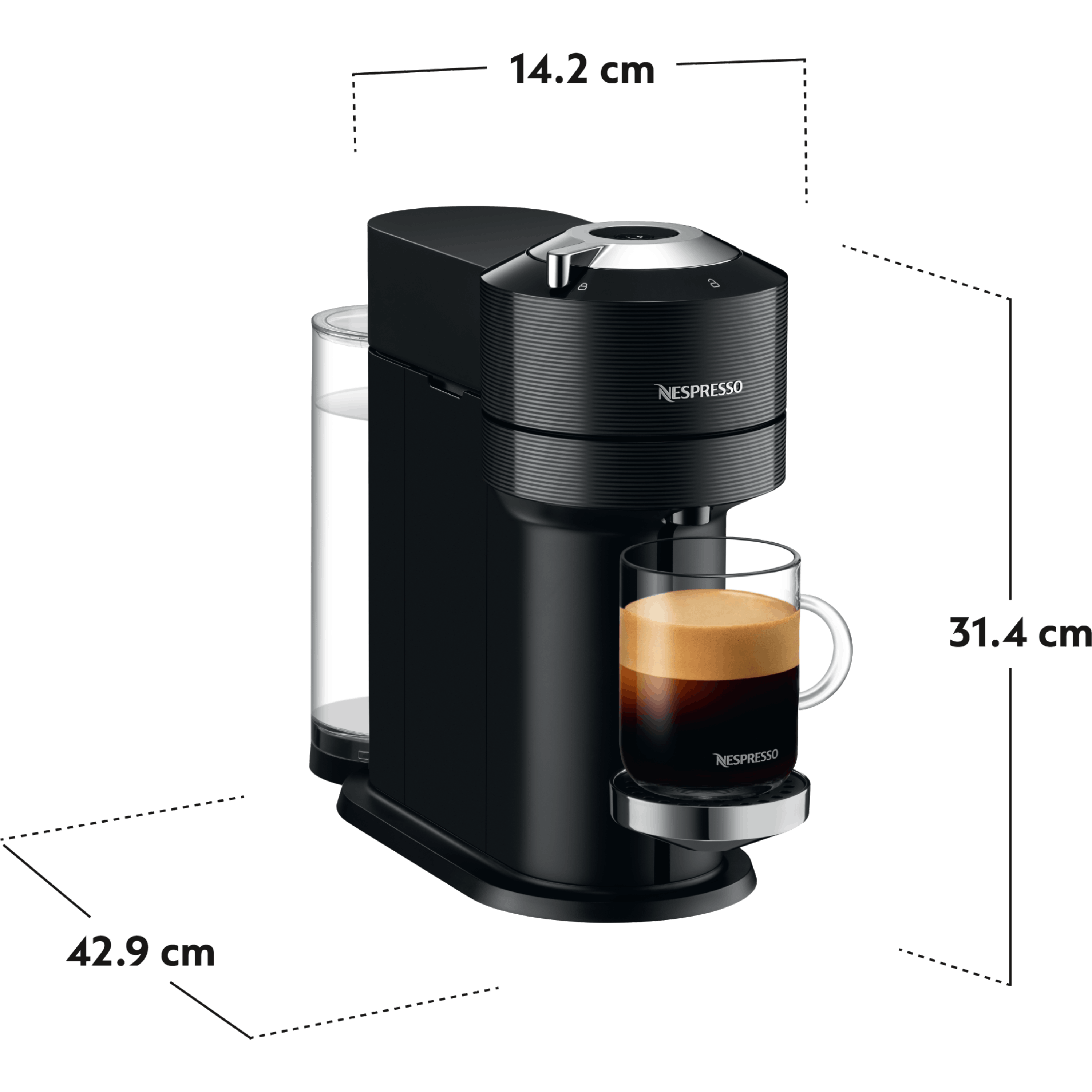 ماكينة قهوة VertuoNext  NESPRESSO موديل GCV1 בلون أسود - مع מקציף ו – 20 קפסולות  קפה במתנה