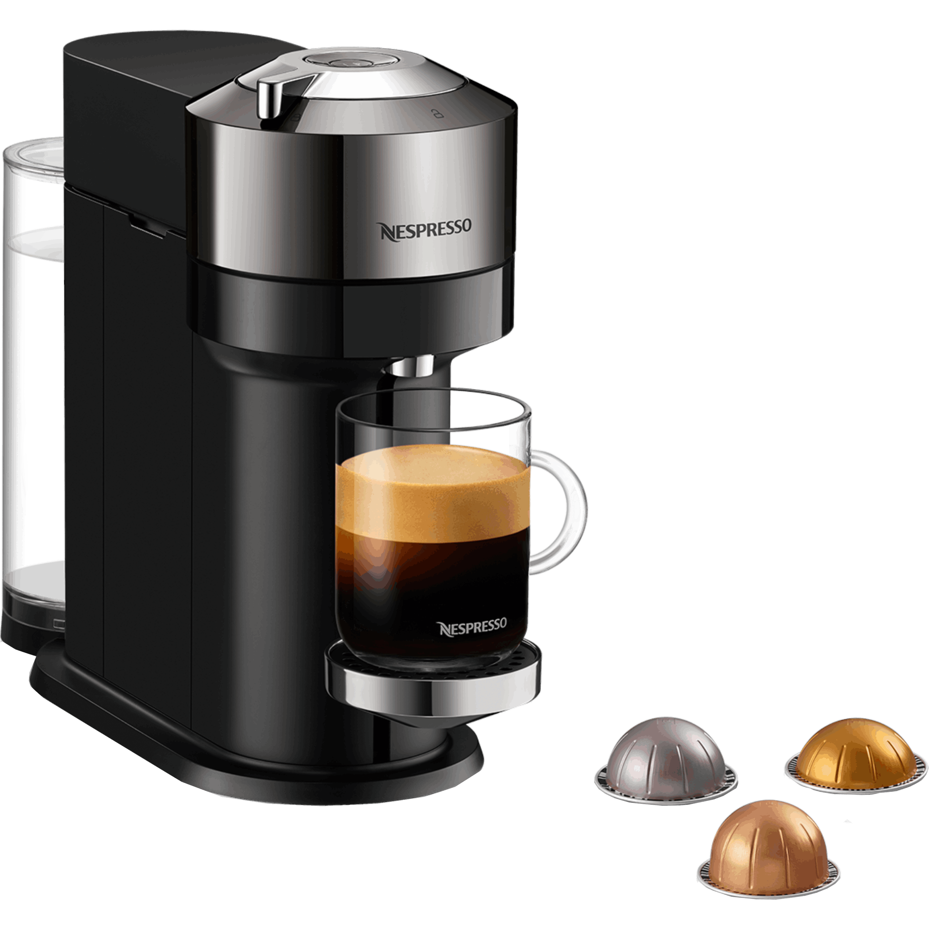 ماكينة قهوة VertuoNext  NESPRESSO موديل GCV1 בلون כרום - مع מקציף ו – 20 קפסולות  קפה במתנה