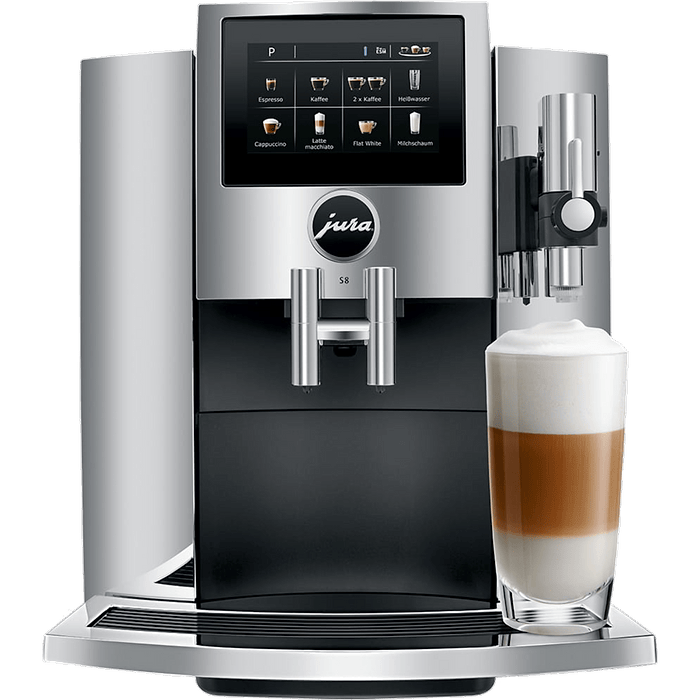 מכונת פולי קפה מדגם Jura S8 - צבע כרום אחריות לשנתיים עי היבואן הרשמי