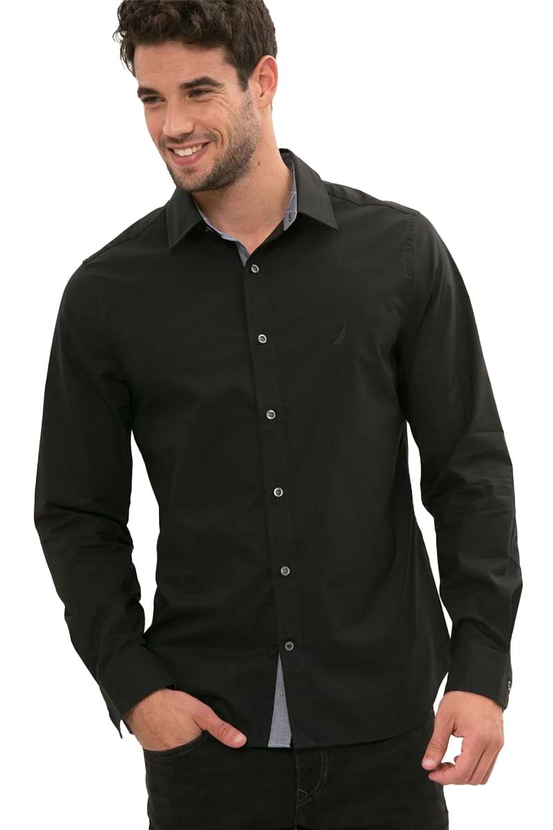 חולצה מכופתרת מידה XL צבע שחור Nautica - יבואן מקביל