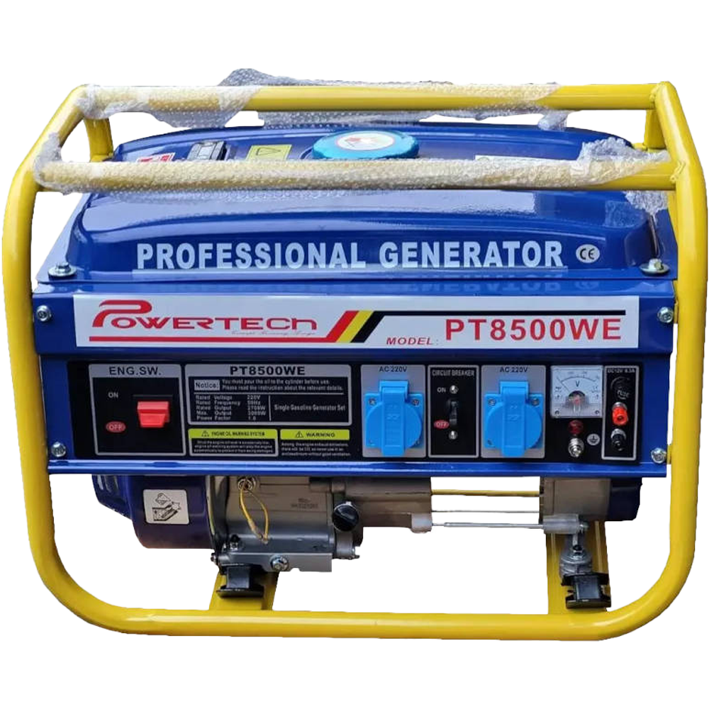 גנרטור בנזין חד פאזי Powertech PT8500WE 3000W - צבע צהוב וכחול שנה אחריות ע