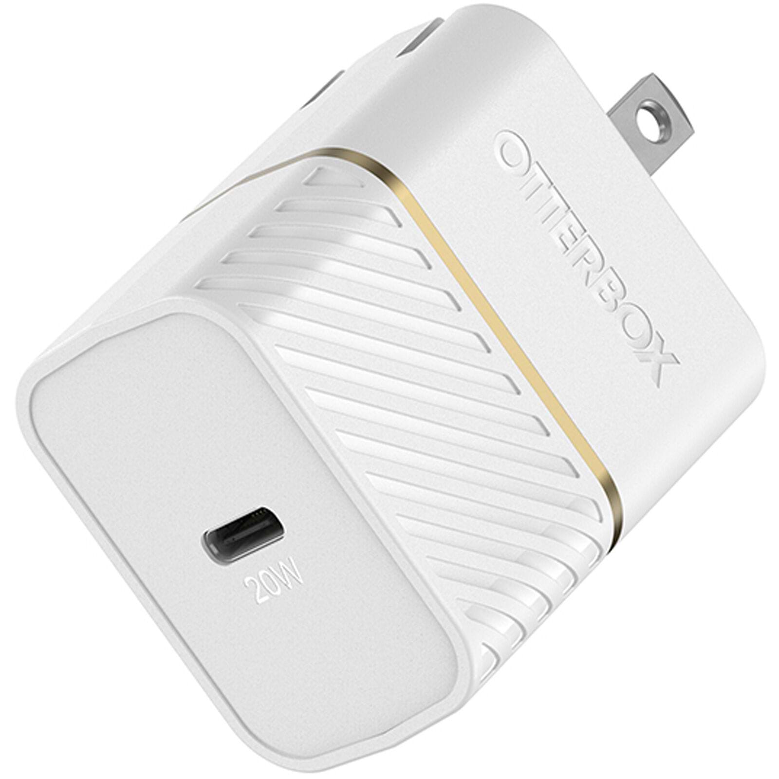 מטען בית OTTERBOX PREMIUM דגם USB-C 20W+כבל LIGHTHNING לבן