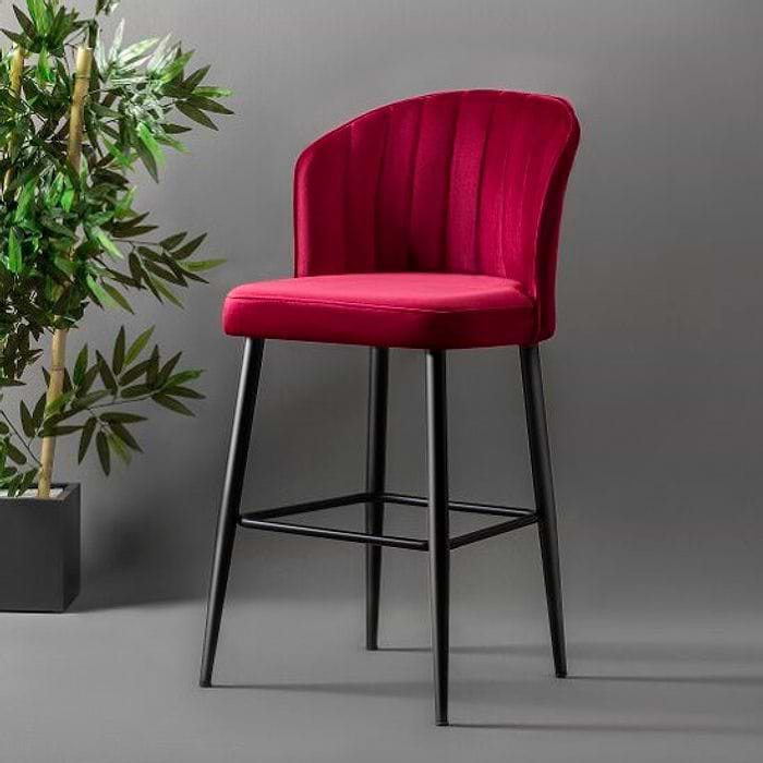 ארבעה כיסאות בר מעוצבים עשוי עץ רגלי מתכת ובד רחיץ יוני בר אדום יין דגם LEONARDO לאונרדו