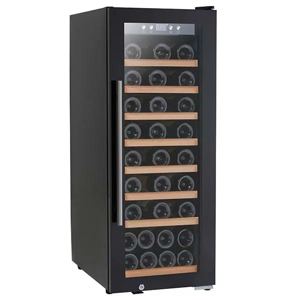מקרר יין Vinopo מדפי עץ דלת זכוכית מסגרת שחורה עד 43 בקבוקיםSU-43B