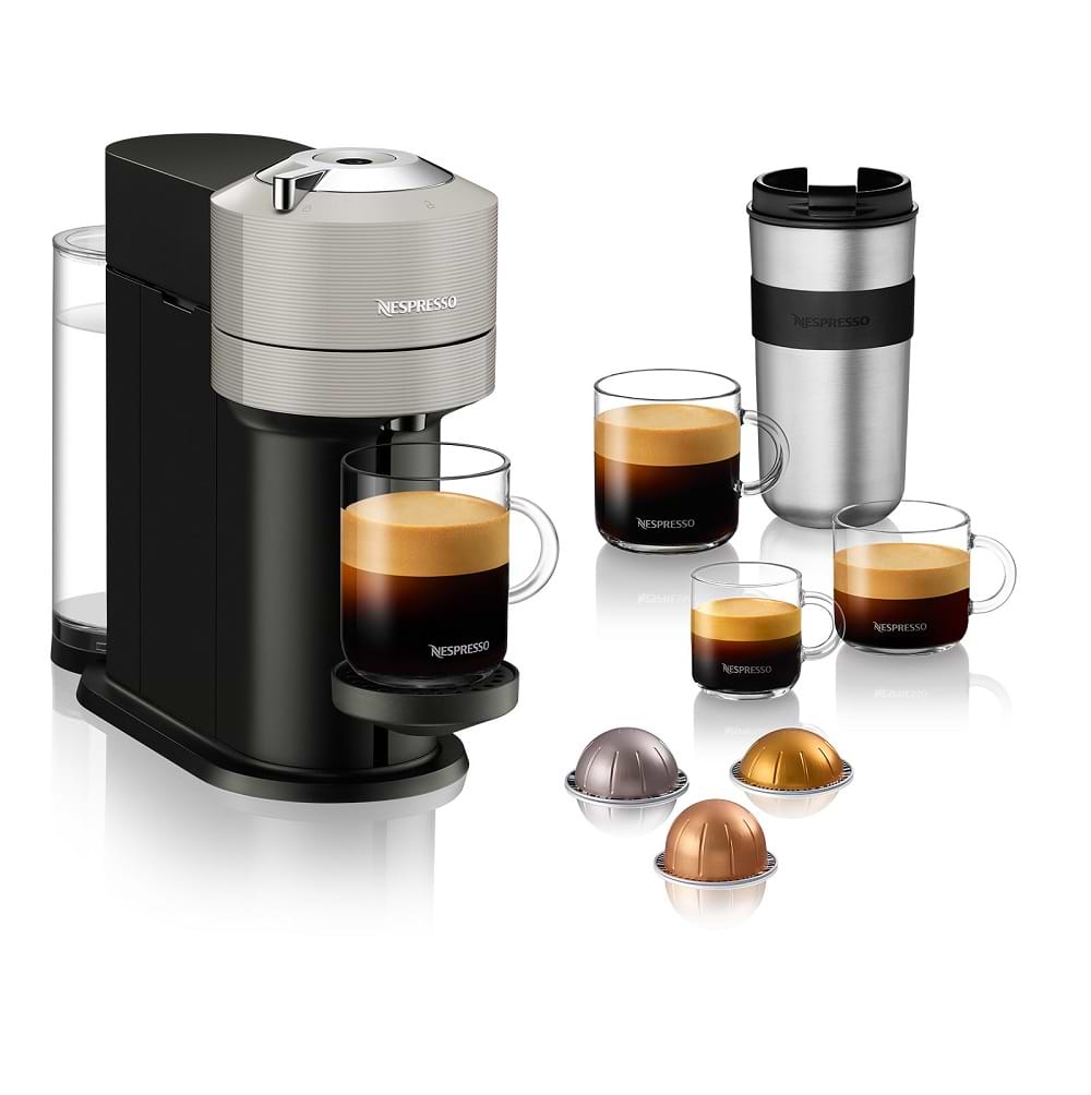 ماكينة قهوة VertuoNext  NESPRESSO موديل GCV1 בلون فضي - مع מקציף ו 20 קפסולות  קפה  במתנה