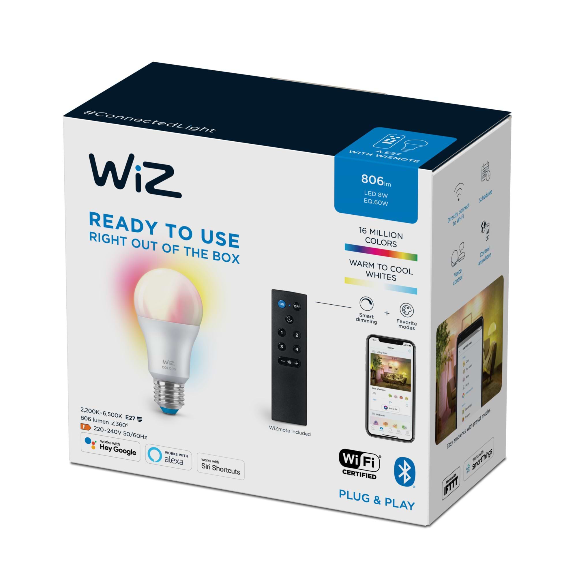 Wiz Wi-Fi BLE 60W A60 E27 RGB 1PK + נורה עם שלט