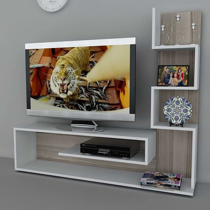 מזנון טלוויזיה מעוצב מיטאן לבן משולב אלון דגם HOMAX DE-1711