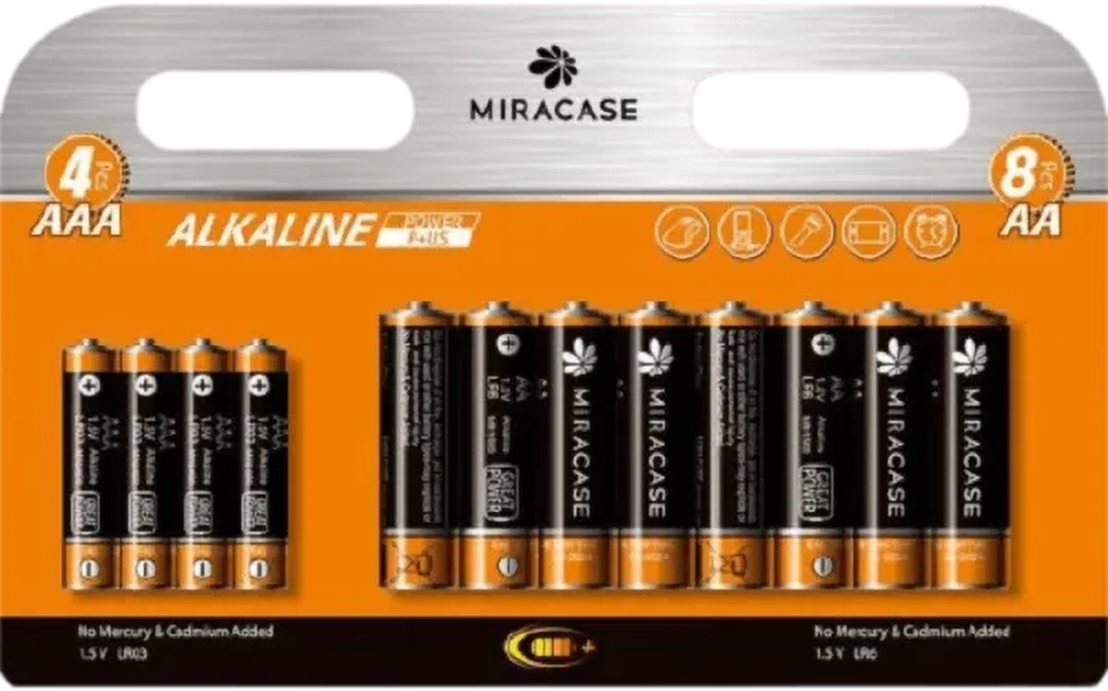 מארז 8 סוללות AA ו-4 סוללות AAA מבית Miracase Alkaline 