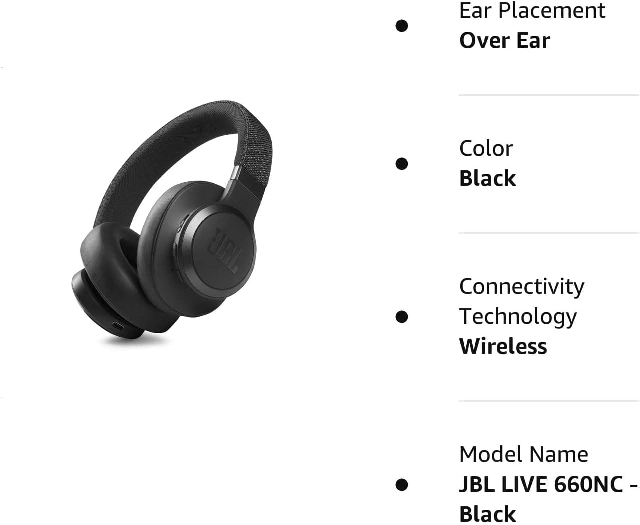 אוזניות קשת אלחוטיות JBL Live 660NC  - צבע שחור שנה אחריות ע"י היבואן הרשמי