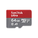 כרטיס זיכרון SanDisk Ultra UHS I 64GB MicroSD Card 140MB/s - חמש שנות אחריות ע"י היבואן הרשמי 