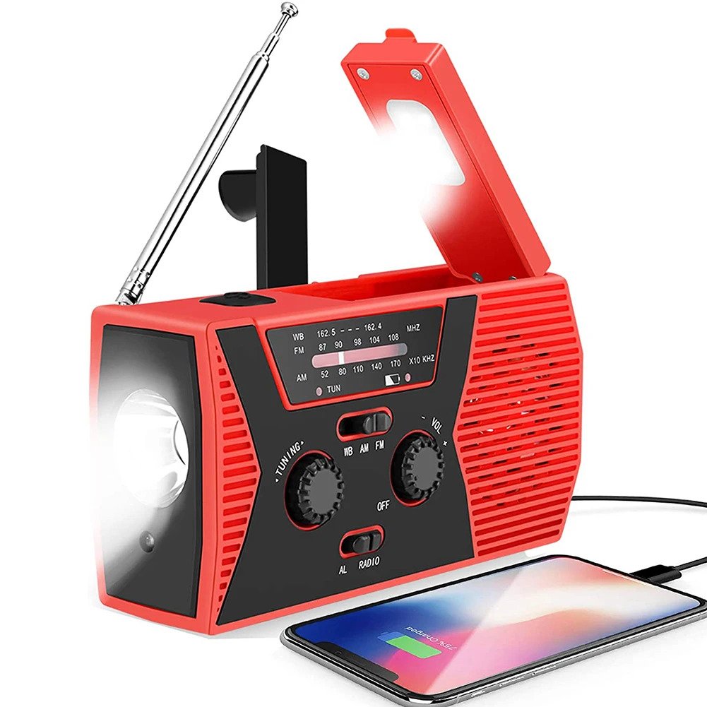 מכשיר רדיו נייד סולארי עם סוללת גיבוי חירום Bpower - צבע אדום אדום שנה אחריות ע״י היבואן הרשמי