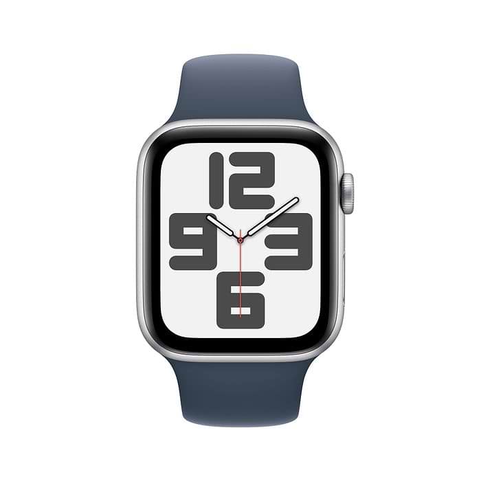 שעון חכם - Apple Watch SE GPS (2023) 44mm Silver Aluminium Case with Storm Blue Sport Band S/M - צבע שחור חצות שנה אחריות עי היבואן הרשמי