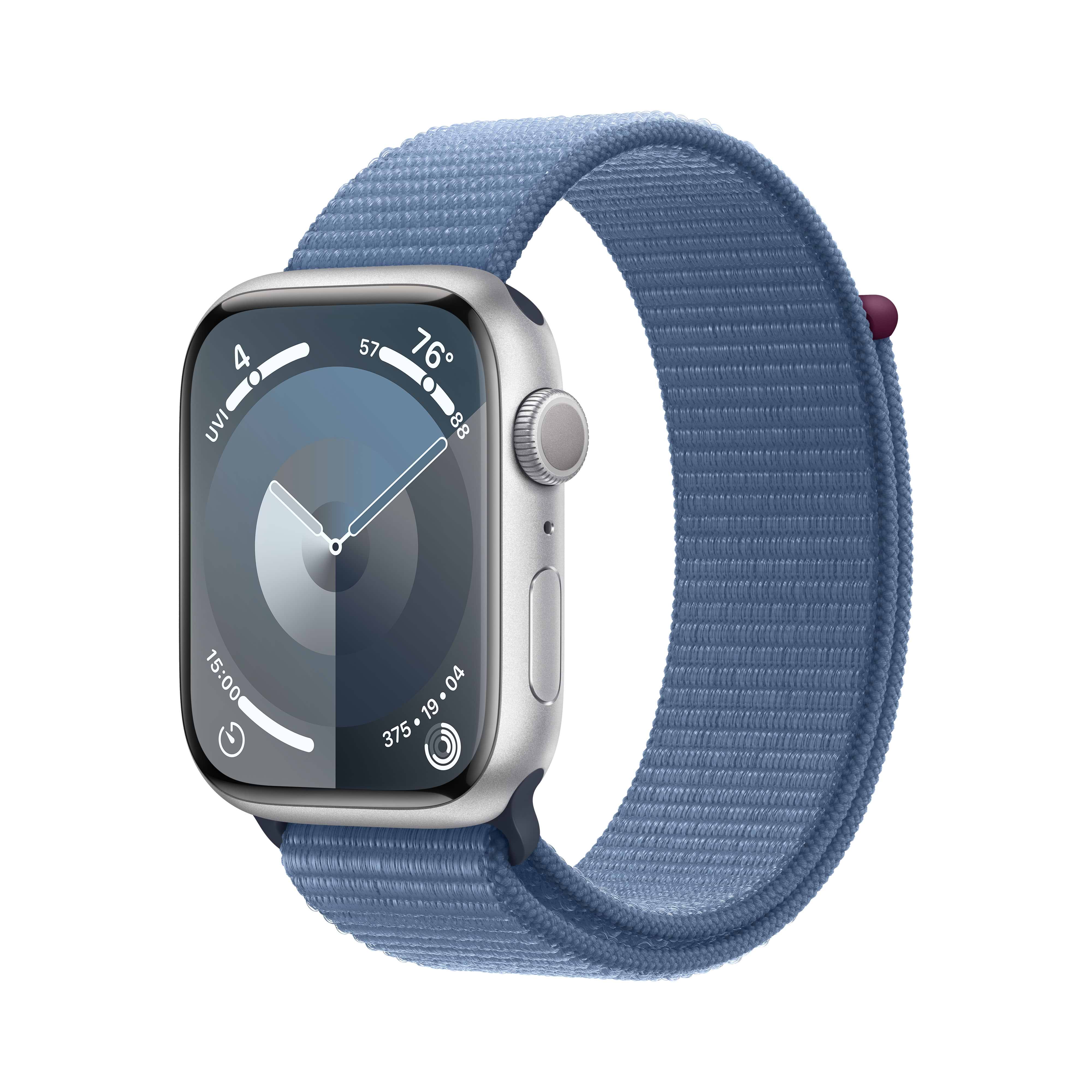 שעון חכם Apple Watch Series 9 GPS 45mm Silver Aluminium Case with Winter Blue Sport Loop - צבע כסוף שנה אחריות ע