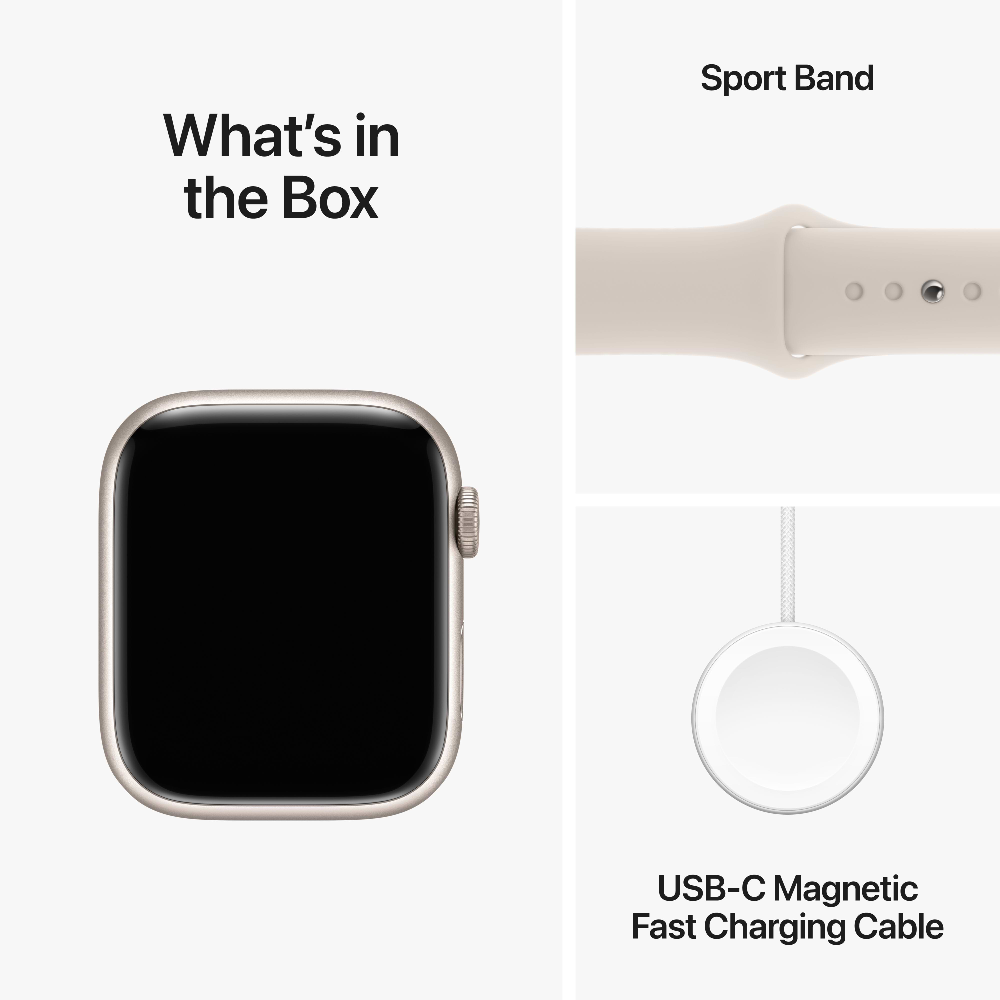שעון חכם - Apple Watch Series 9 GPS 45mm Starlight Aluminium Case with Starlight Sport Loop - צבע אור כוכבים שנה אחריות ע