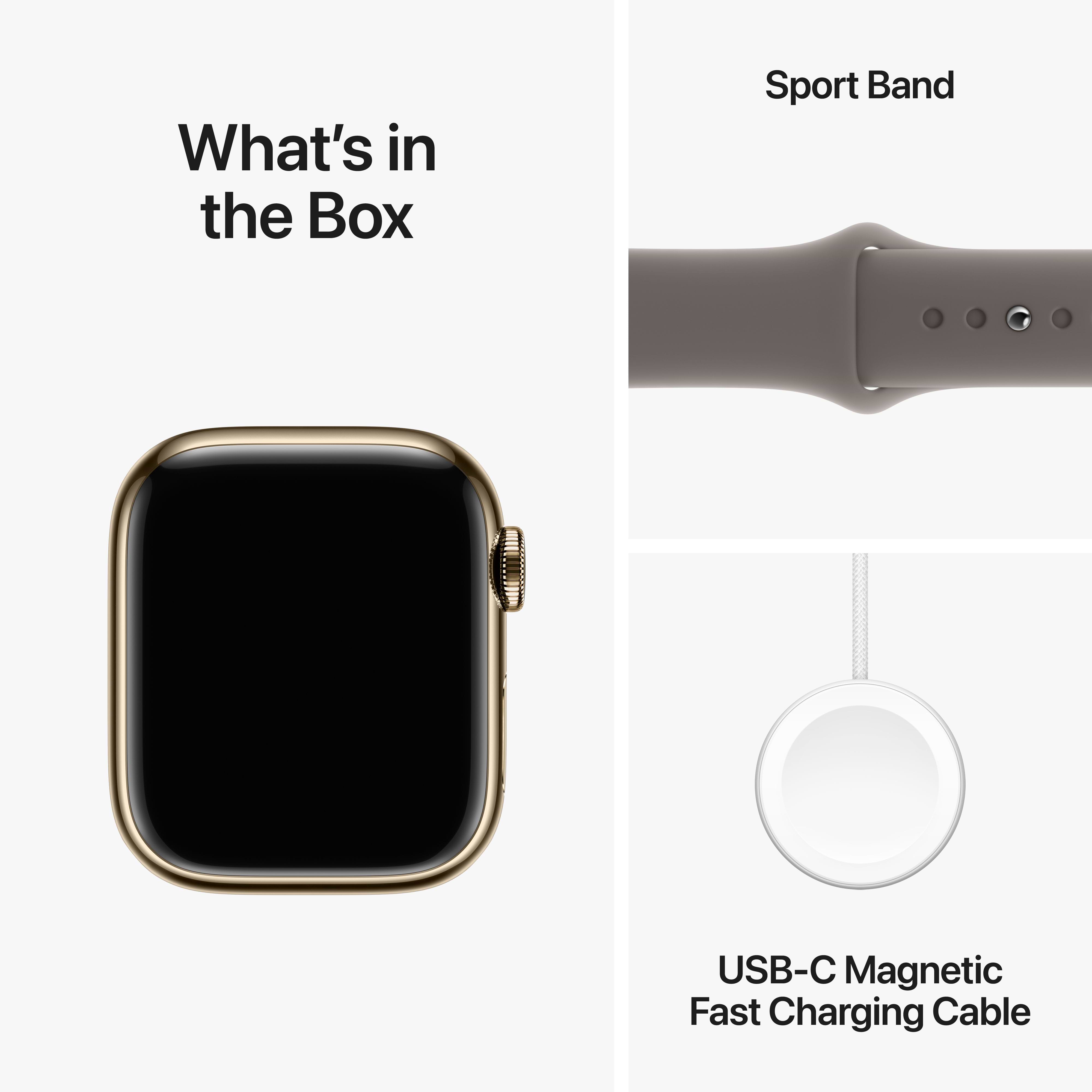 שעון חכם - Apple Watch Series 9 GPS + Cellular 41mm Gold Stainless Steel Case with Clay Sport Band - S/M - צבע זהב שנה אחריות ע