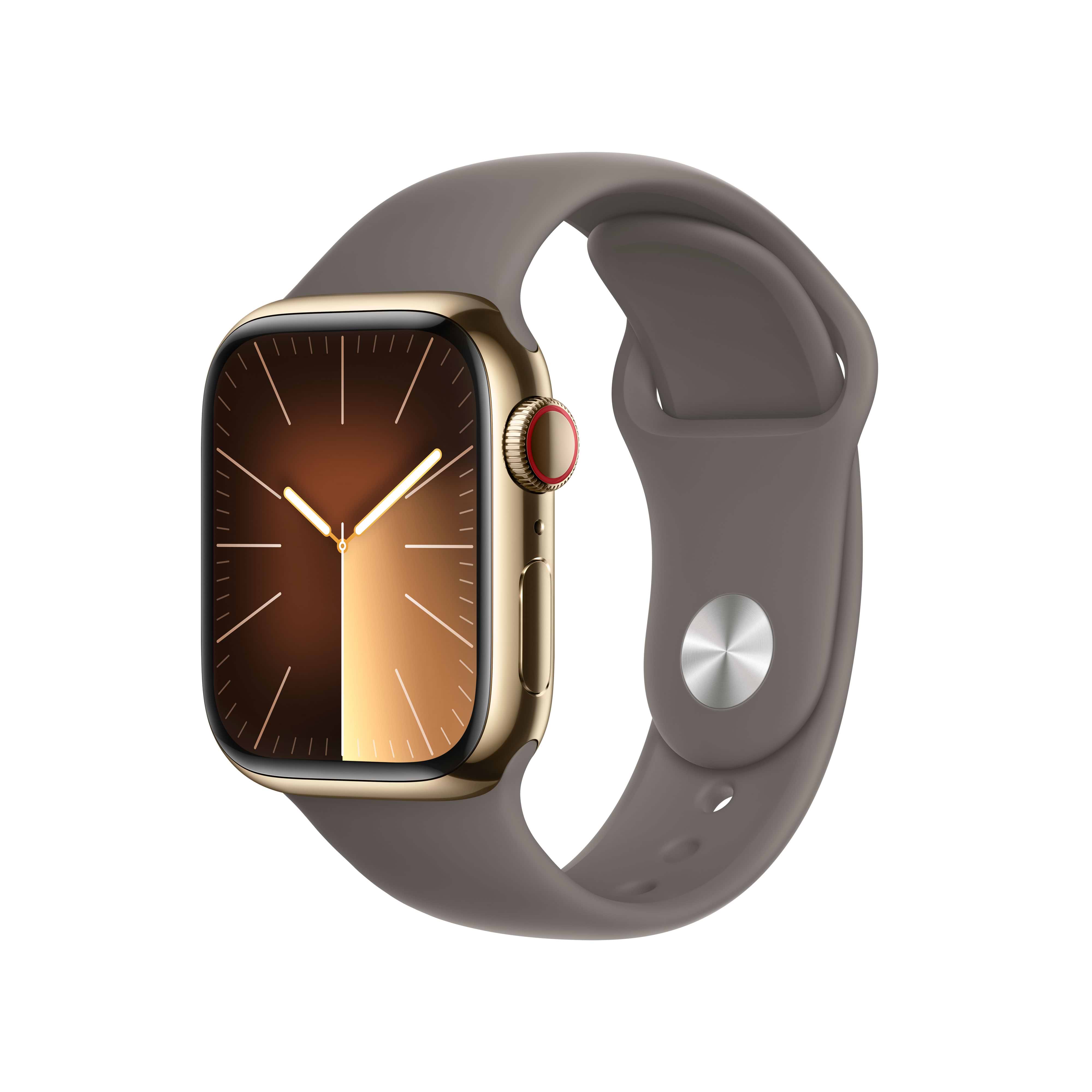 שעון חכם - Apple Watch Series 9 GPS + Cellular 41mm Gold Stainless Steel Case with Clay Sport Band - M/L - צבע זהב שנה אחריות ע