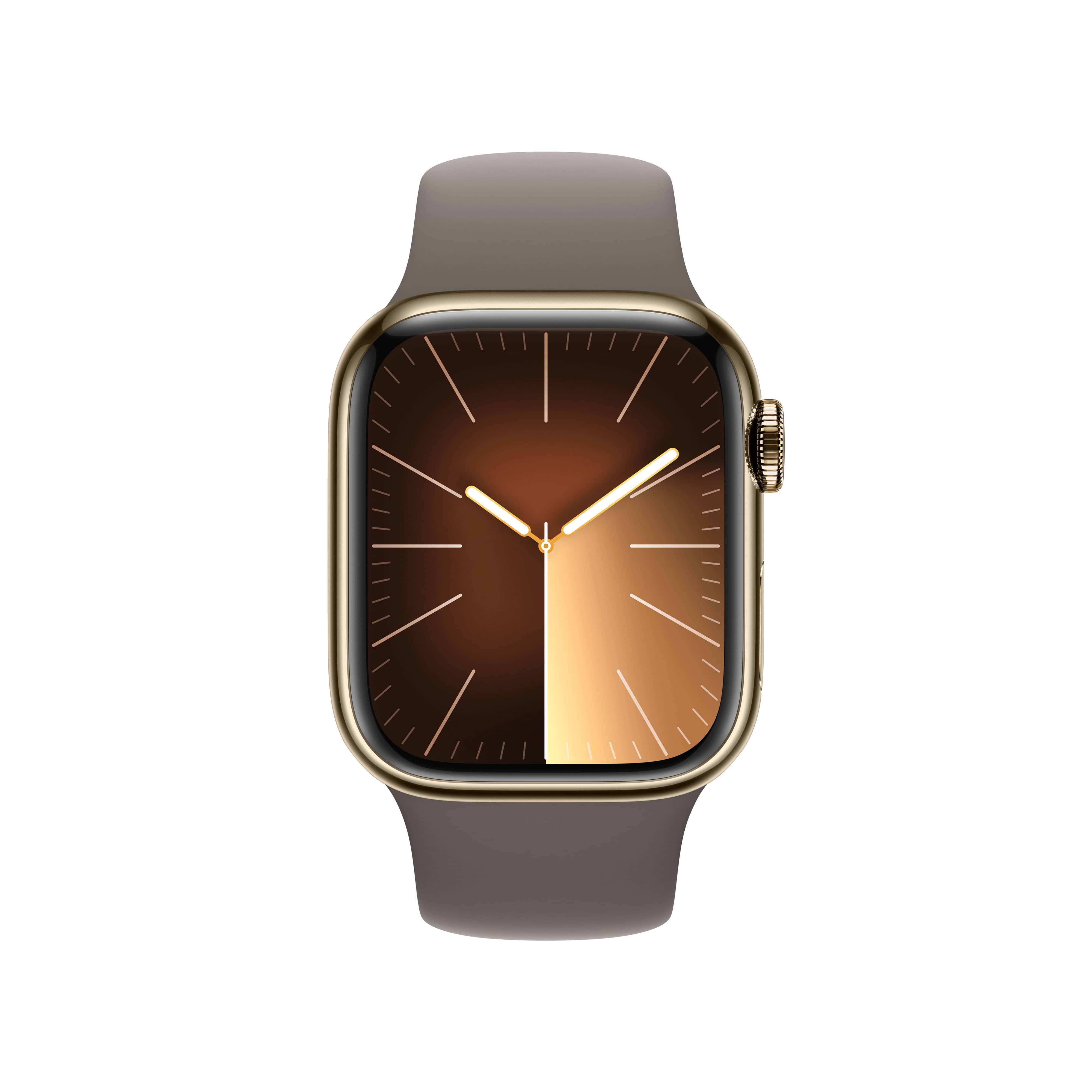 שעון חכם - Apple Watch Series 9 GPS + Cellular 41mm Gold Stainless Steel Case with Clay Sport Band - S/M - צבע זהב שנה אחריות ע
