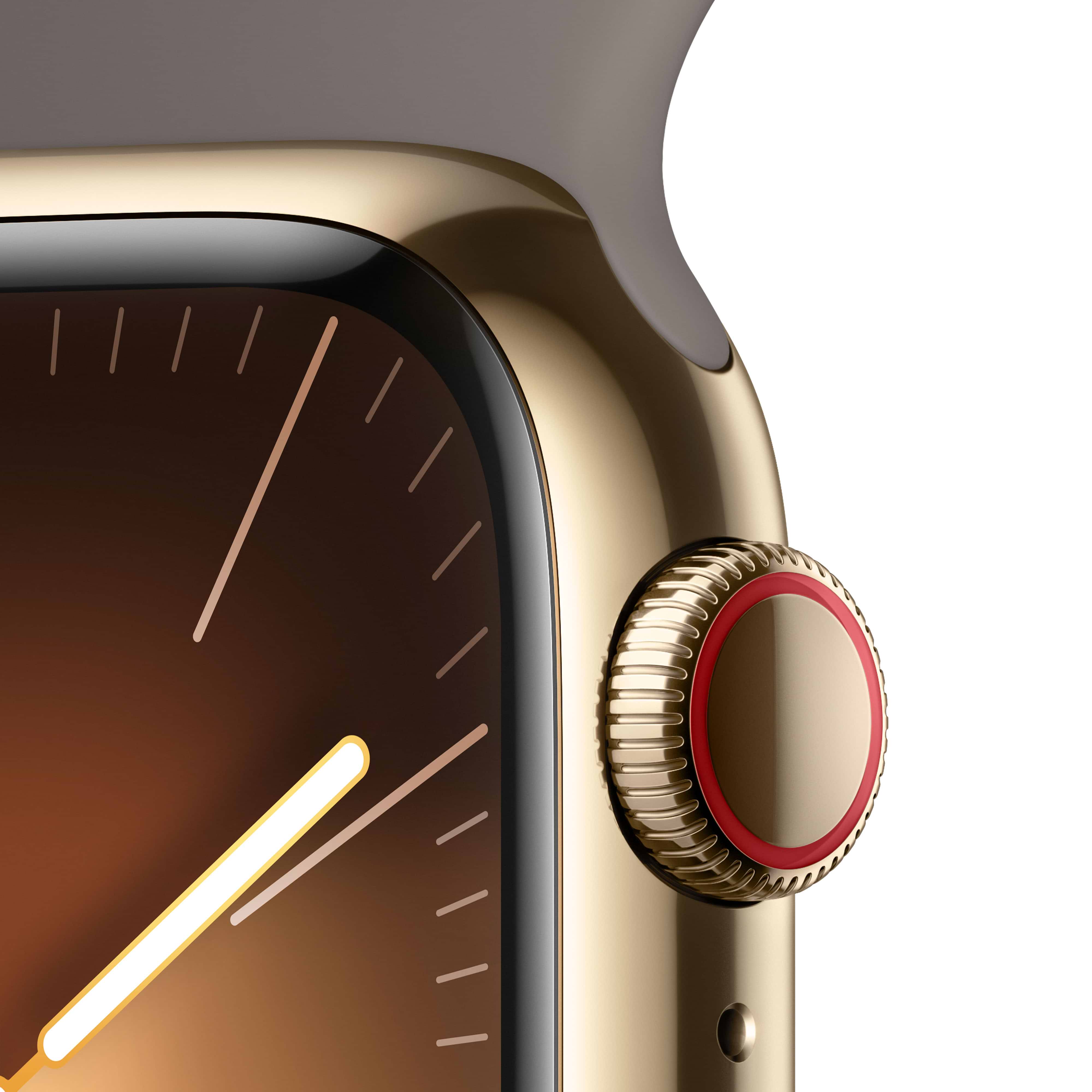 שעון חכם - Apple Watch Series 9 GPS + Cellular 41mm Gold Stainless Steel Case with Clay Sport Band - M/L - צבע זהב שנה אחריות ע