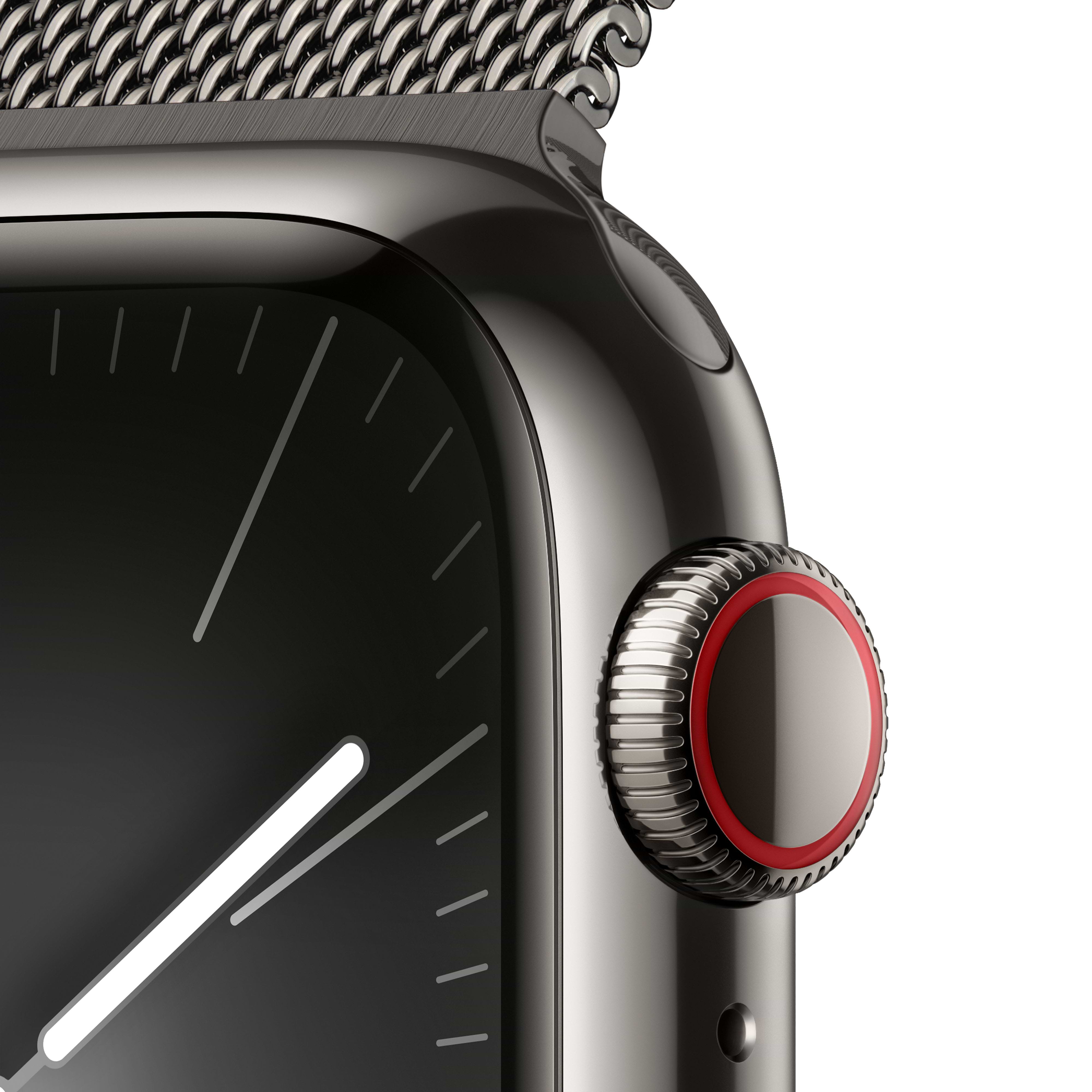 שעון חכם - Apple Watch Series 9 GPS + Cellular 41mm Graphite Stainless Steel Case with Graphite Milanese Loop - צבע שחור גרפיט שנה אחריות ע