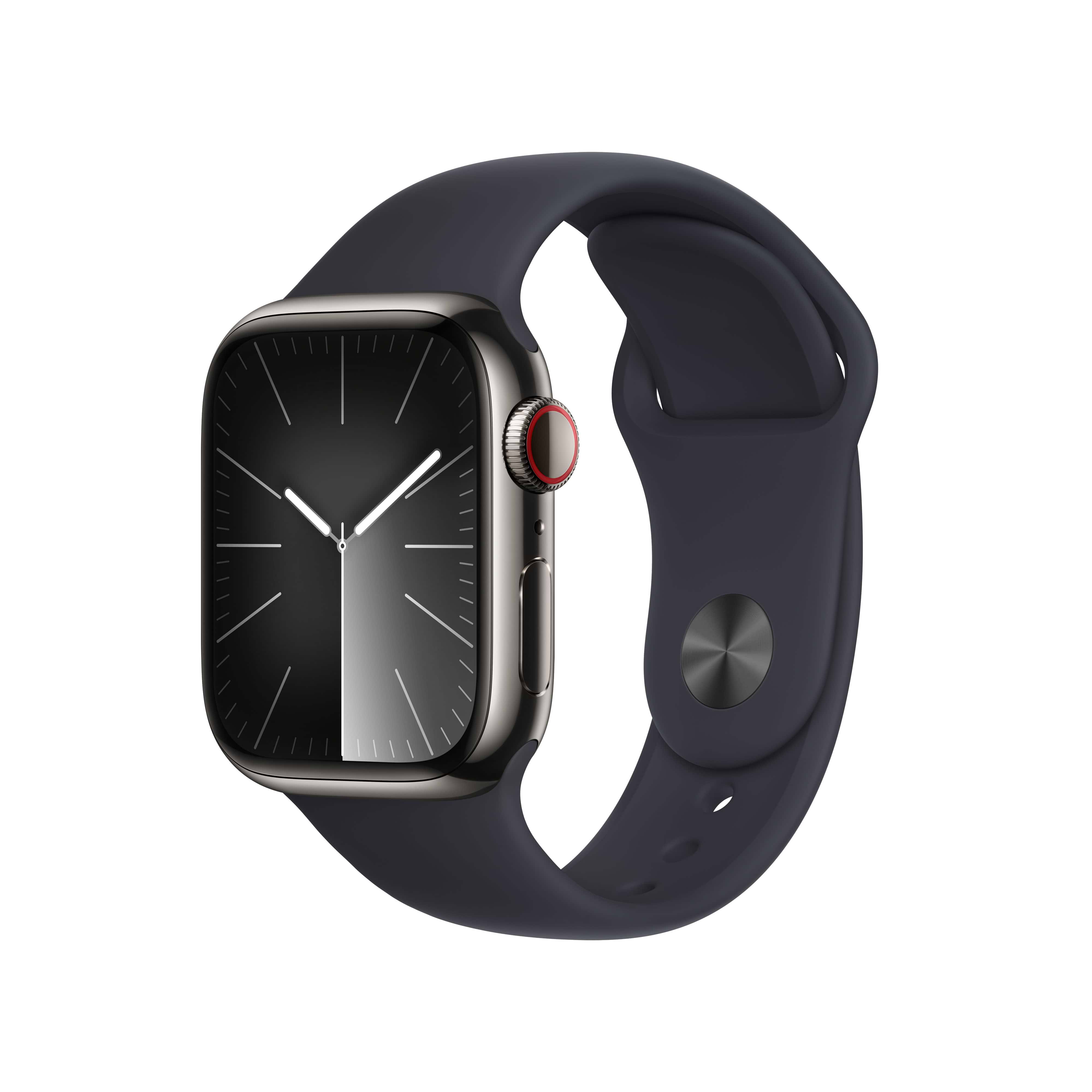 שעון חכם - Apple Watch Series 9 GPS + Cellular 41mm Graphite Stainless Steel Case with Midnight Sport Band - S/M - צבע שחור גרפיט שנה אחריות ע