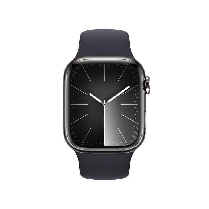 שעון חכם - Apple Watch Series 9 GPS + Cellular 41mm Graphite Stainless Steel Case with Midnight Sport Band - M/L - צבע כסוף שנה אחריות עי היבואן הרשמי