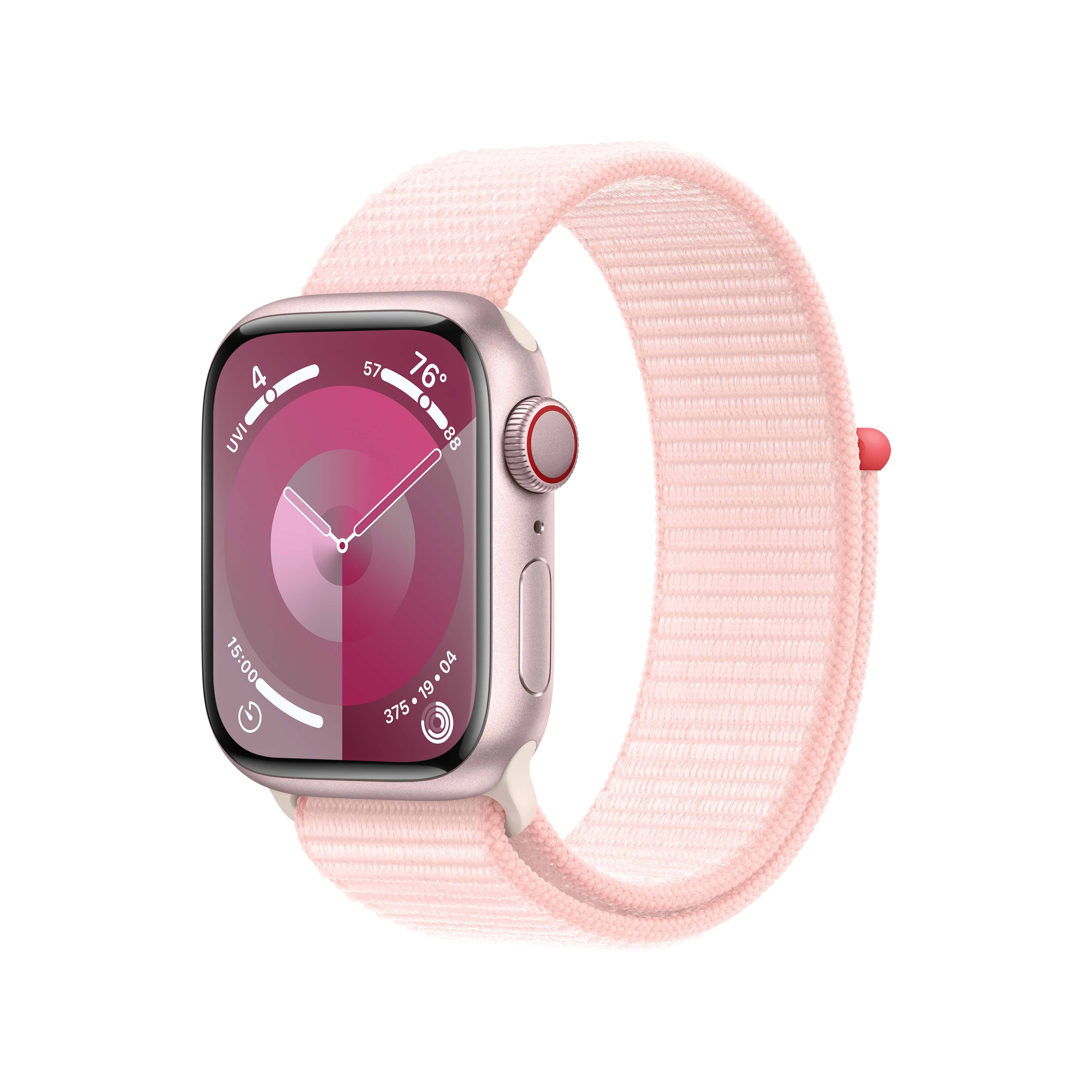 שעון חכם - Apple Watch Series 9 GPS + Cellular 41mm Pink Aluminium Case with Light Pink Sport Loop - צבע ורוד שנה אחריות ע