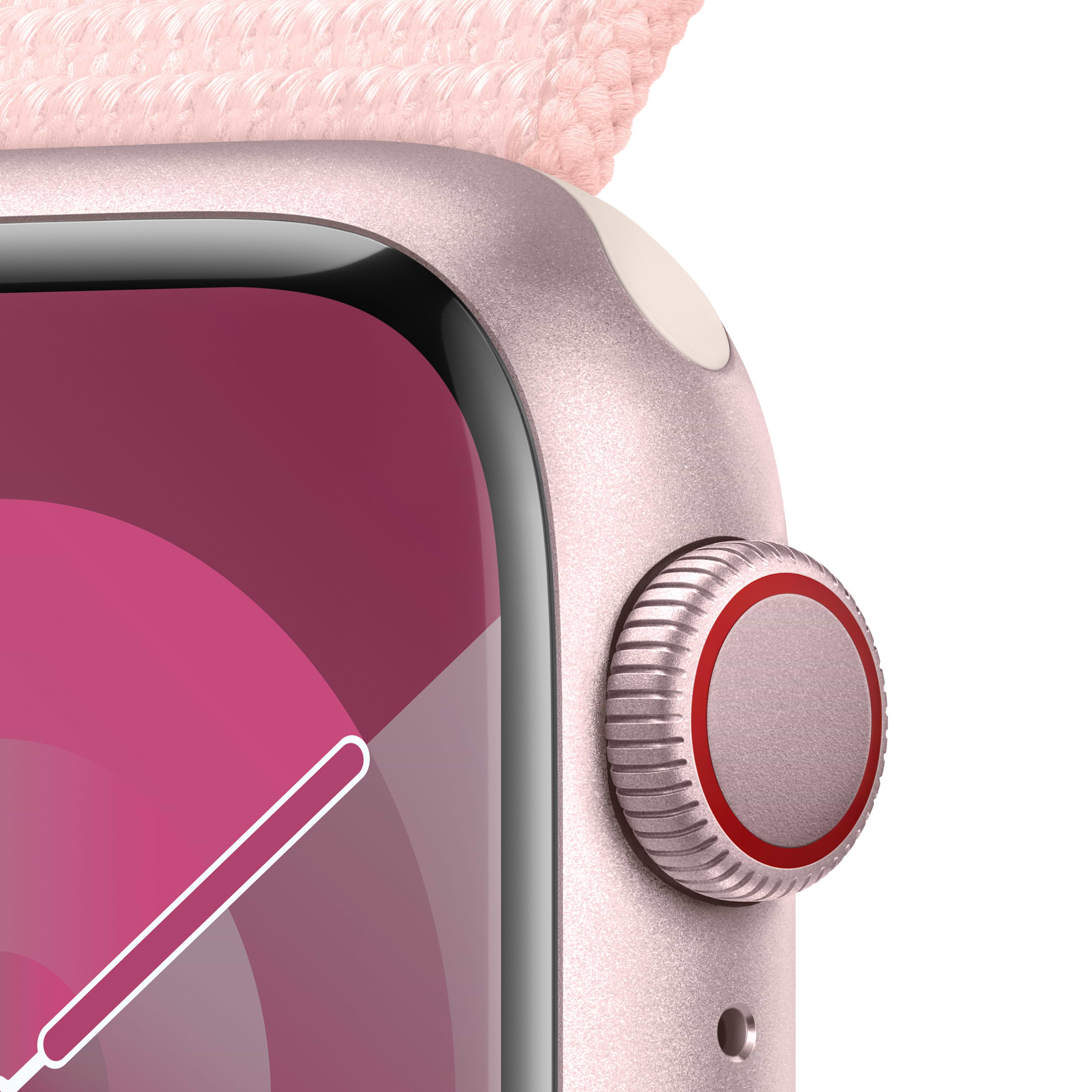 שעון חכם - Apple Watch Series 9 GPS + Cellular 41mm Pink Aluminium Case with Light Pink Sport Loop - צבע ורוד שנה אחריות ע
