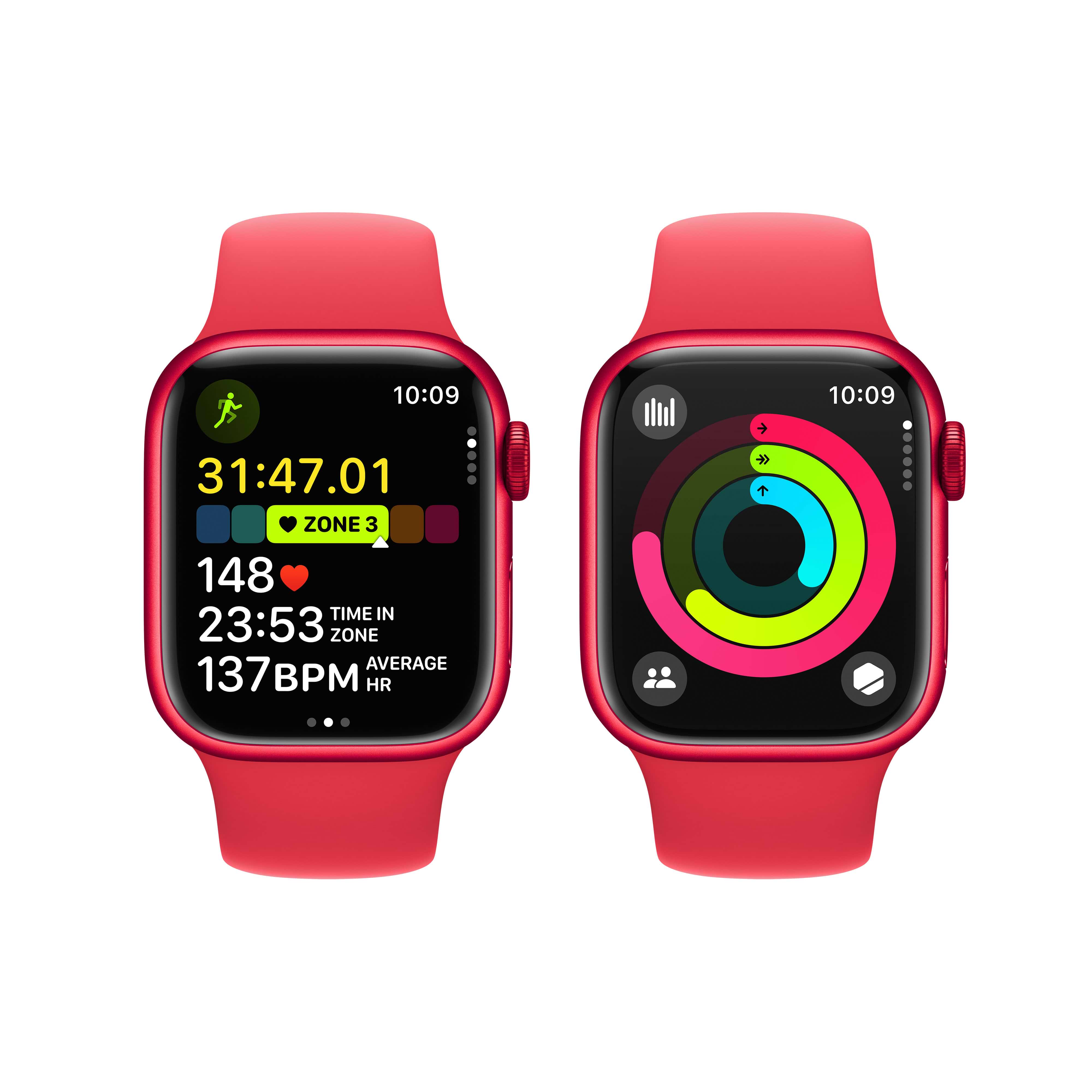 שעון חכם Apple Watch Series 9 GPS 41mm RED Aluminium Case with RED Sport Band - M/L צבע אדום שנה אחריות ע