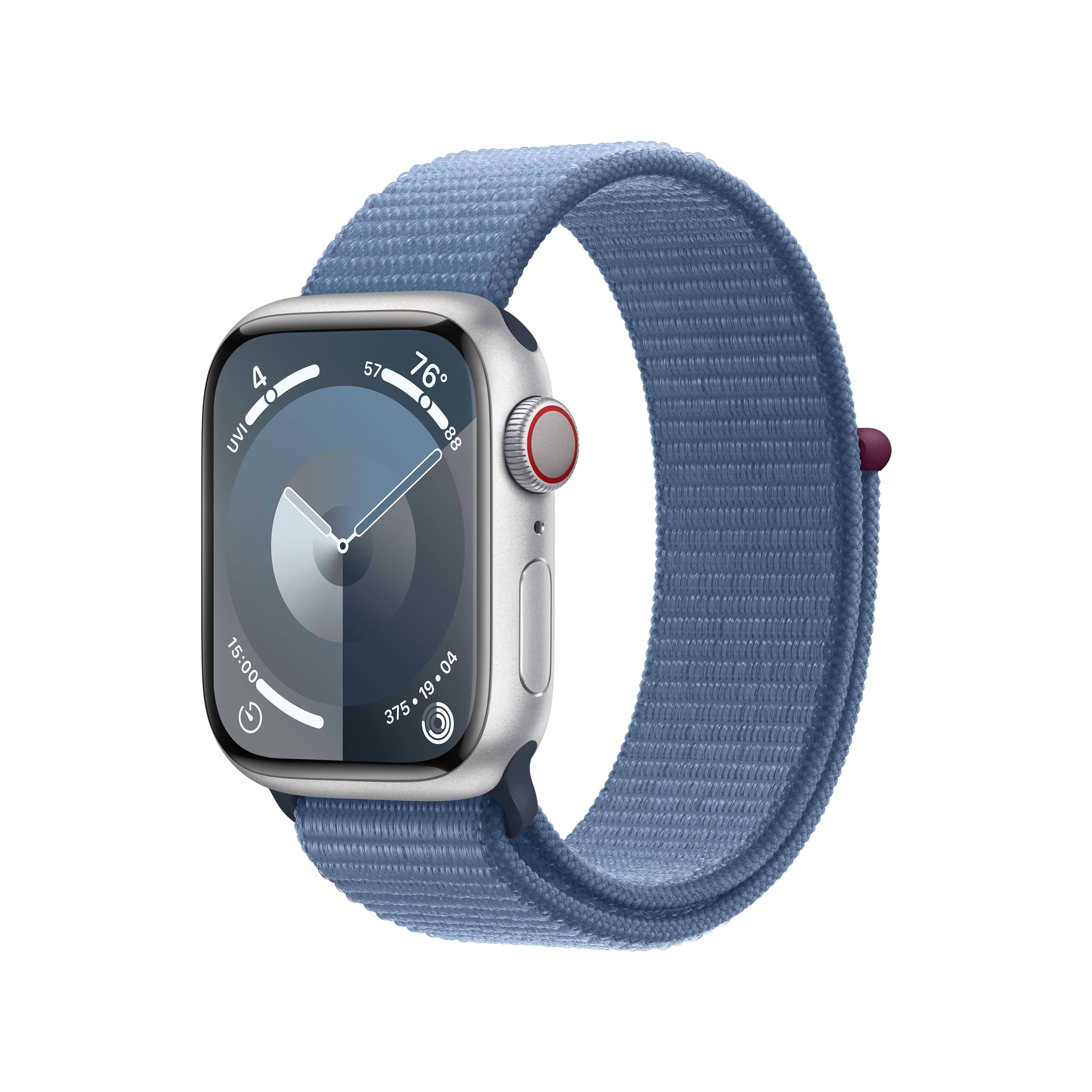 שעון חכם - Apple Watch Series 9 GPS + Cellular 41mm Silver Aluminium Case with Winter Blue Sport Loop - צבע כסוף שנה אחריות ע