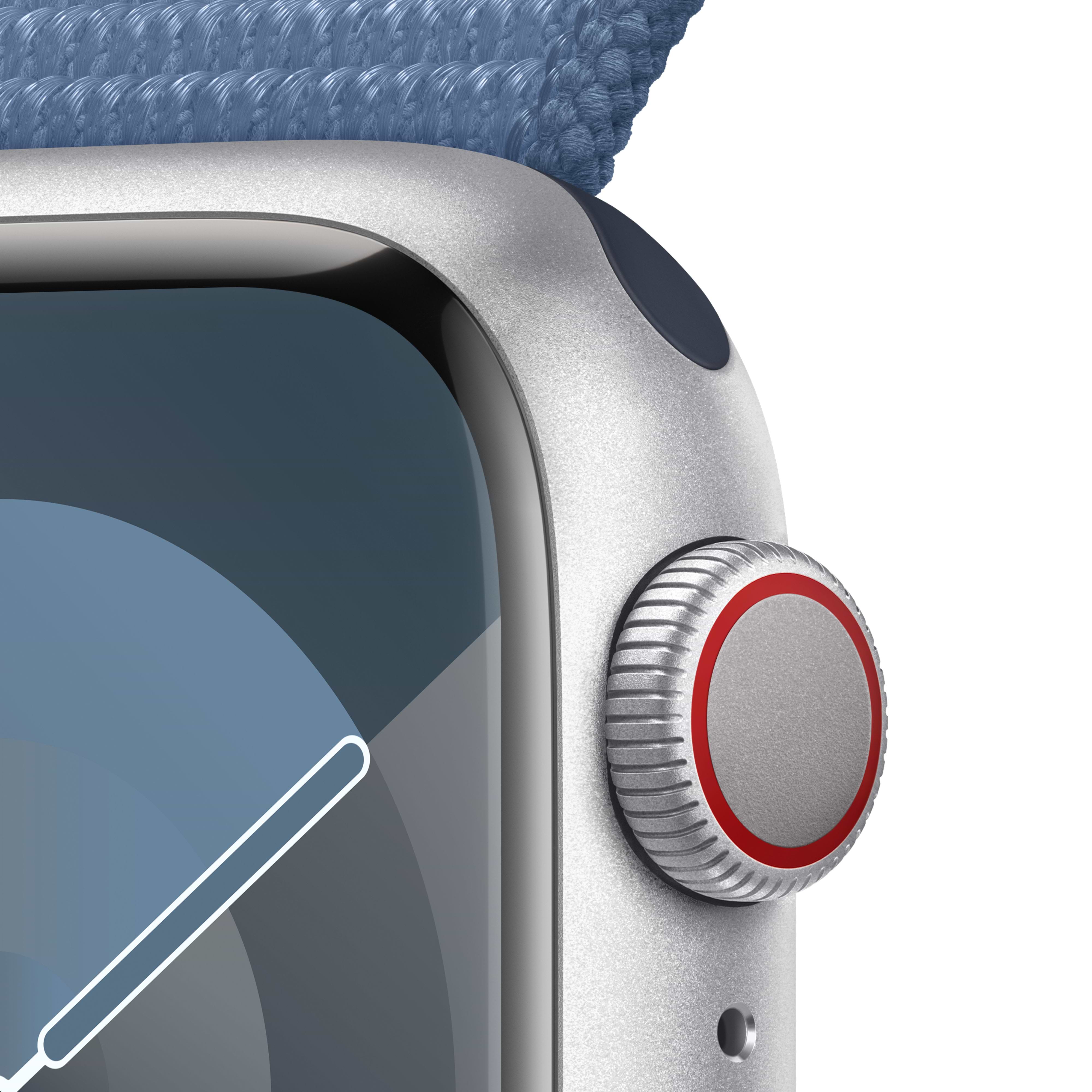שעון חכם - Apple Watch Series 9 GPS + Cellular 41mm Silver Aluminium Case with Winter Blue Sport Loop - צבע כסוף שנה אחריות ע