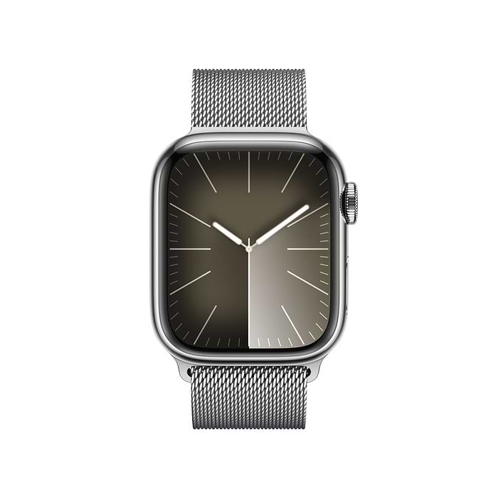 שעון חכם - Apple Watch Series 9 GPS + Cellular 41mm Silver Stainless Steel Case with Silver Milanese Loop - צבע כסוף שנה אחריות עי היבואן הרשמי