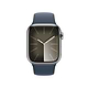 שעון חכם - Apple Watch Series 9 GPS + Cellular 41mm Silver Stainless Steel Case with Storm Blue Sport Band - S/M - צבע כסוף שנה אחריות ע"י היבואן הרשמי