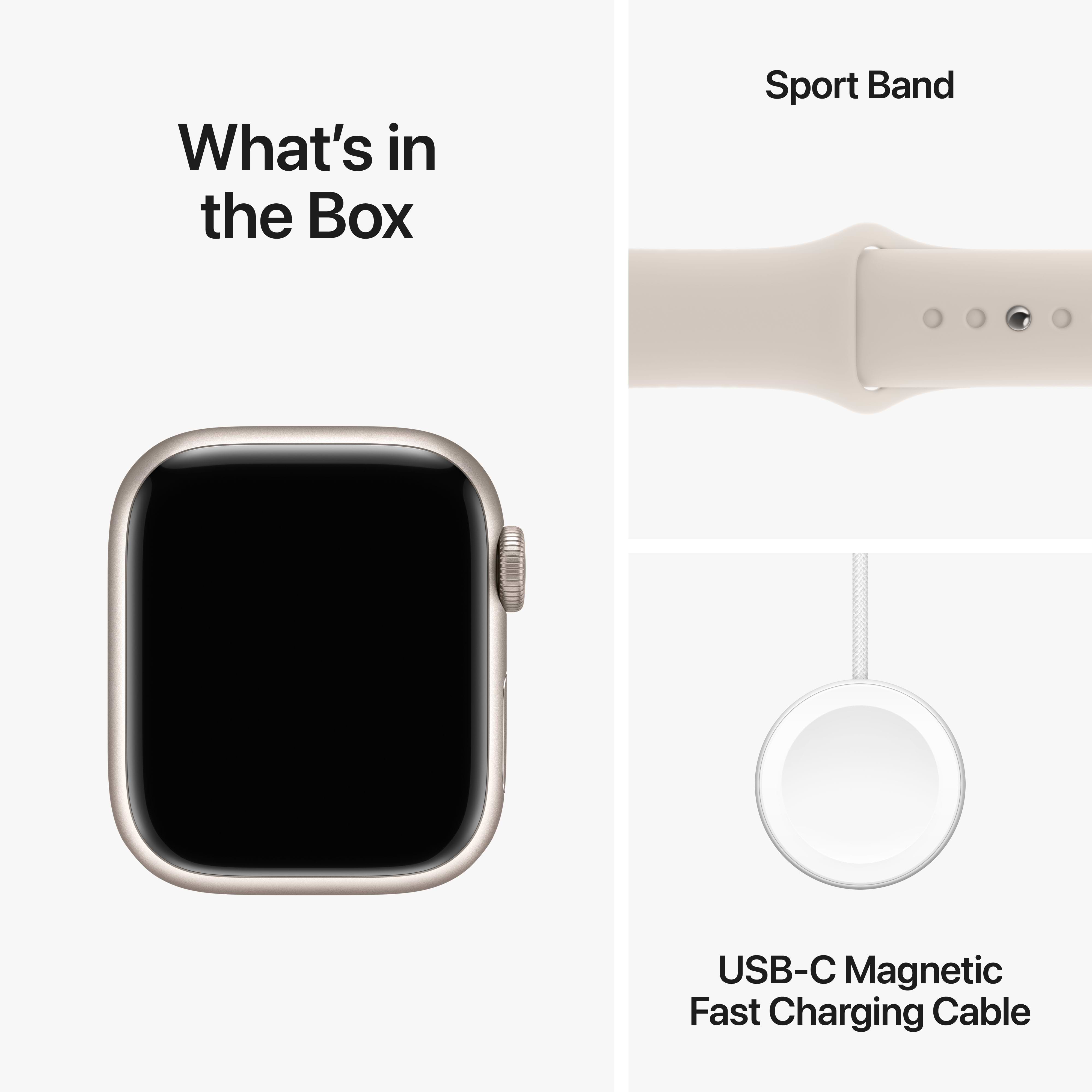שעון חכם - Apple Watch Series 9 GPS + Cellular 41mm Starlight Aluminium Case with Starlight Sport Band - M/L - צבע אור כוכבים שנה אחריות ע