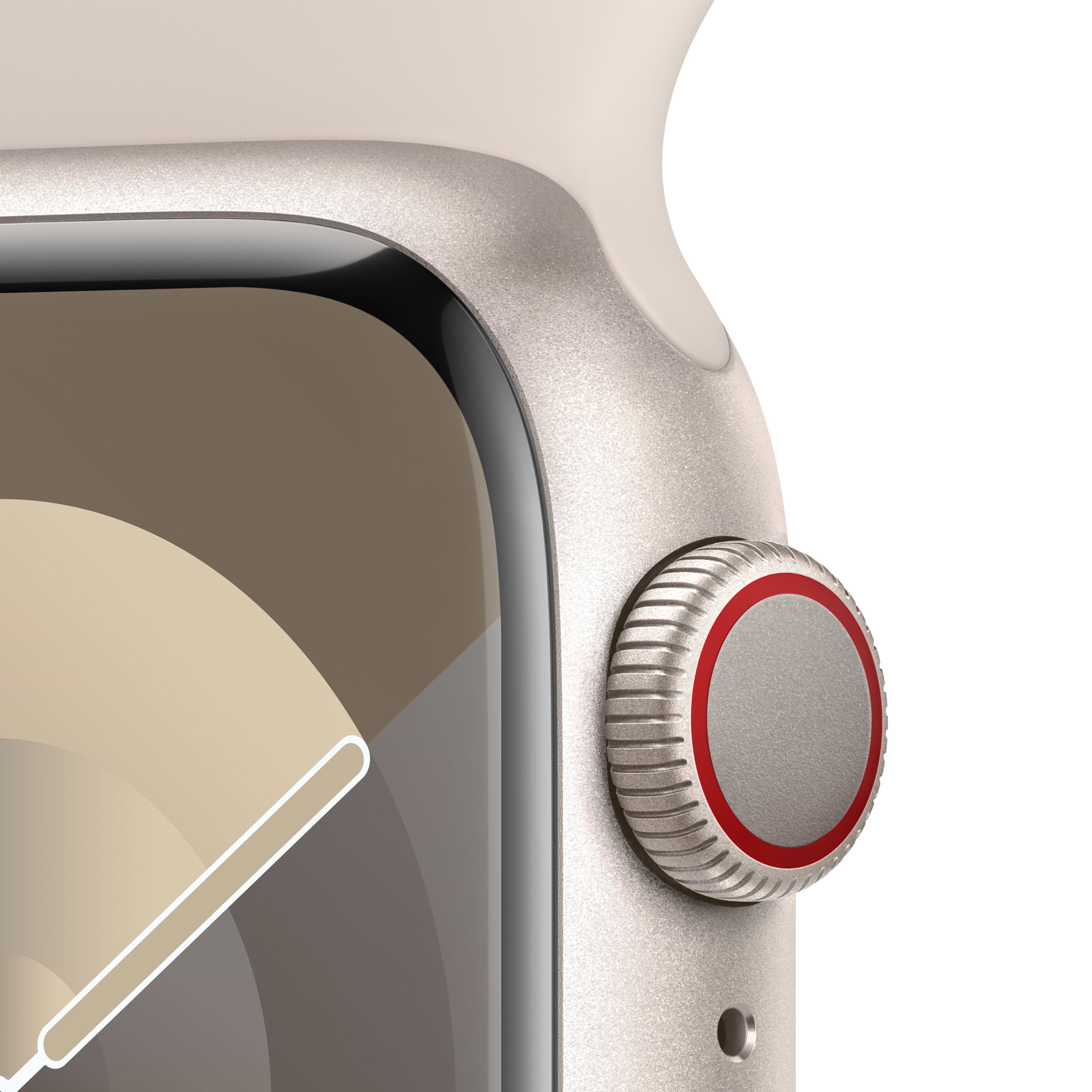 שעון חכם Apple Watch Series 9 GPS + Cellular 41mm Starlight Aluminium Case with Starlight Sport Band - S/M - צבע אור כוכבים שנה אחריות ע
