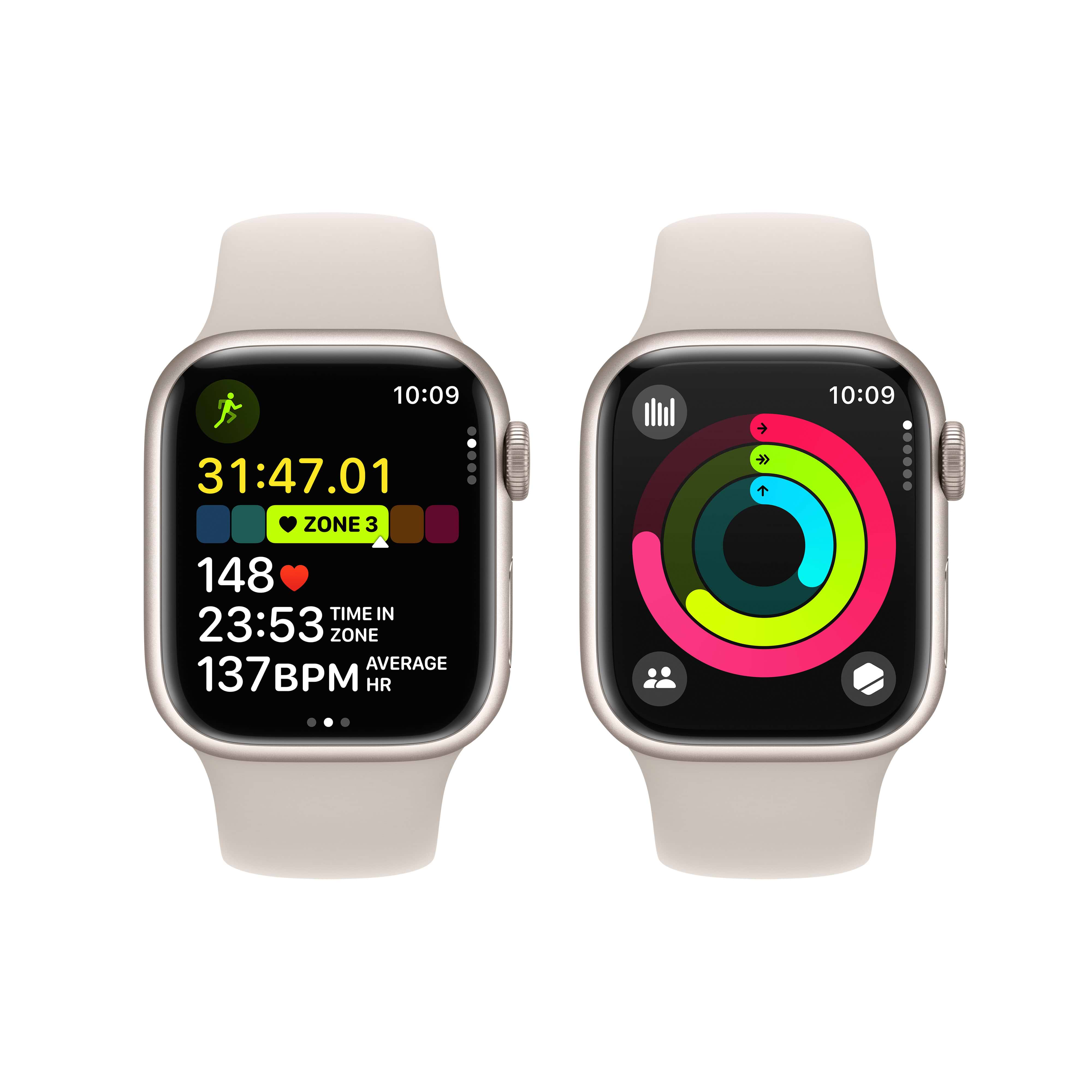 שעון חכם - Apple Watch Series 9 GPS + Cellular 41mm Starlight Aluminium Case with Starlight Sport Band - M/L - צבע אור כוכבים שנה אחריות ע