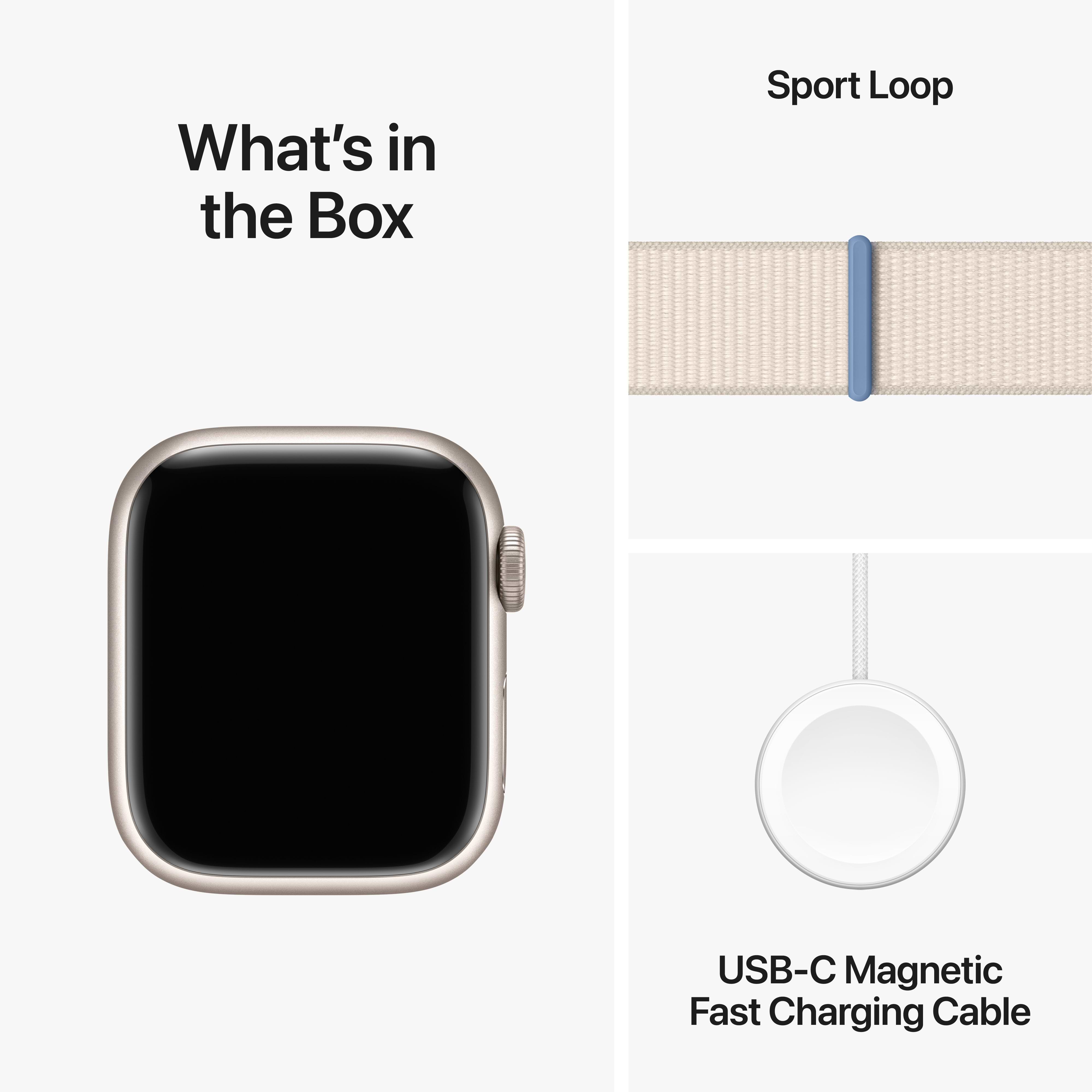 שעון חכם - Apple Watch Series 9 GPS + Cellular 41mm Starlight Aluminium Case with Starlight Sport Loop - צבע אור כוכבים שנה אחריות ע