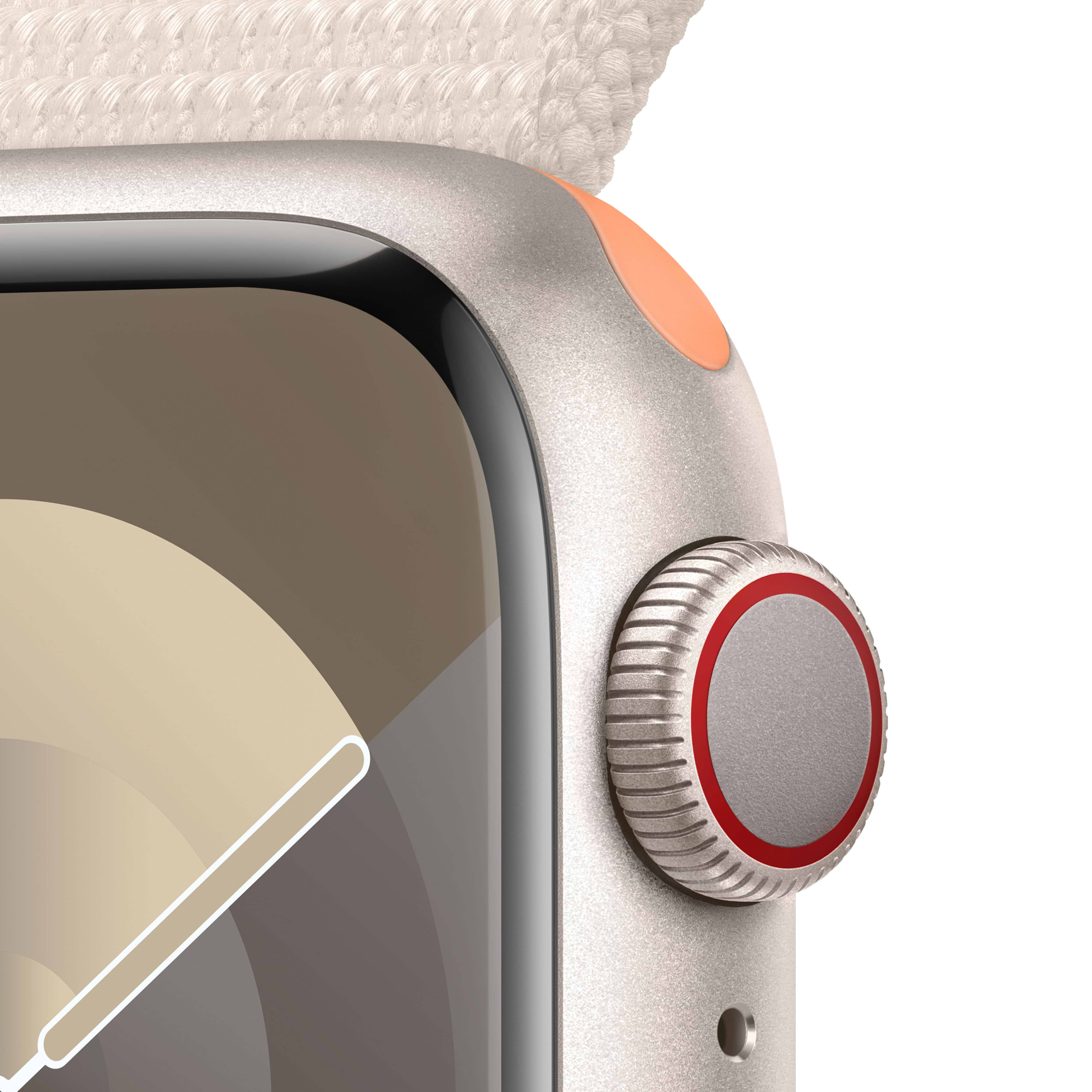 שעון חכם - Apple Watch Series 9 GPS + Cellular 41mm Starlight Aluminium Case with Starlight Sport Loop - צבע אור כוכבים שנה אחריות ע